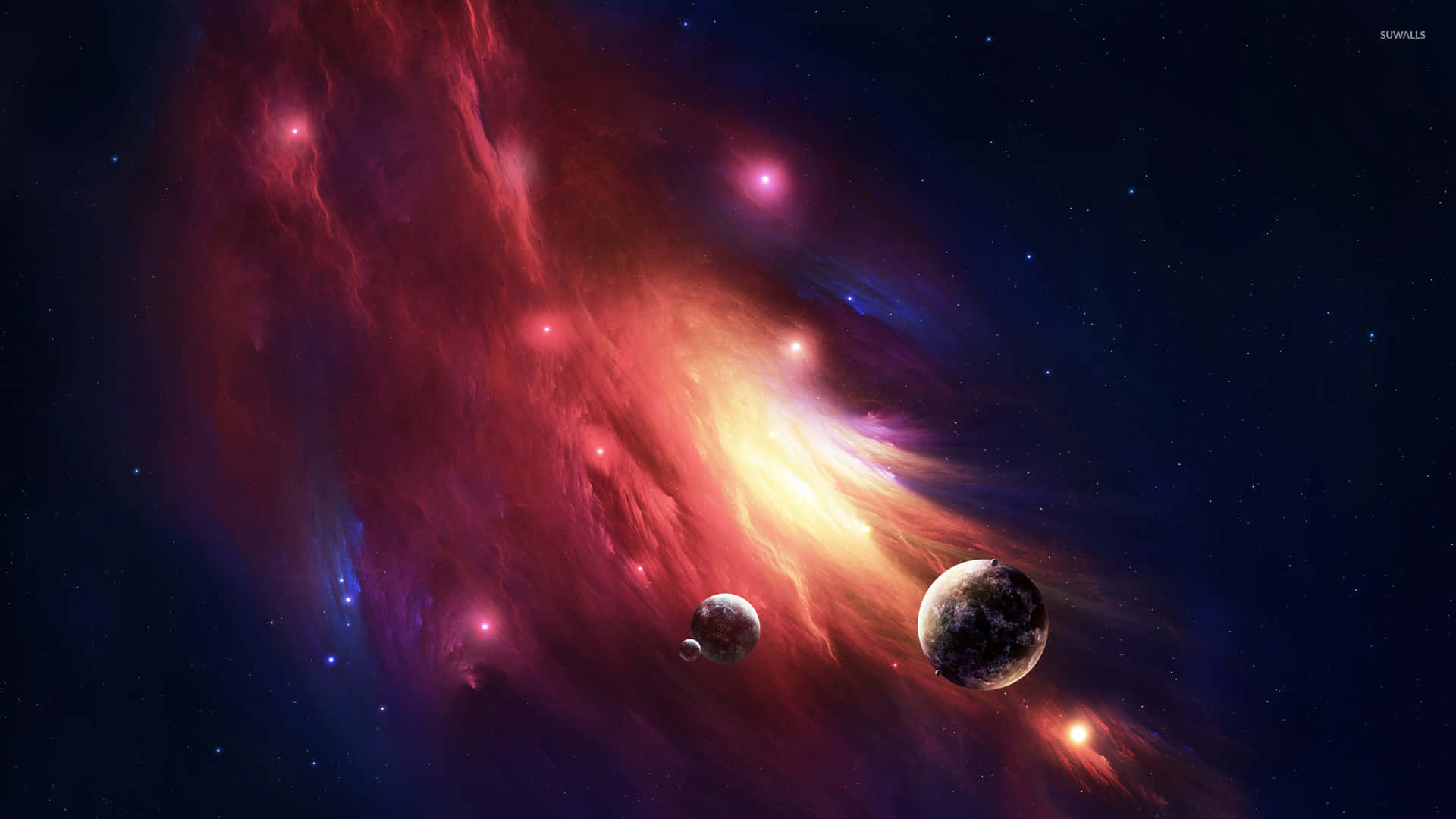 A Space With Planets And Stars In The Background Background