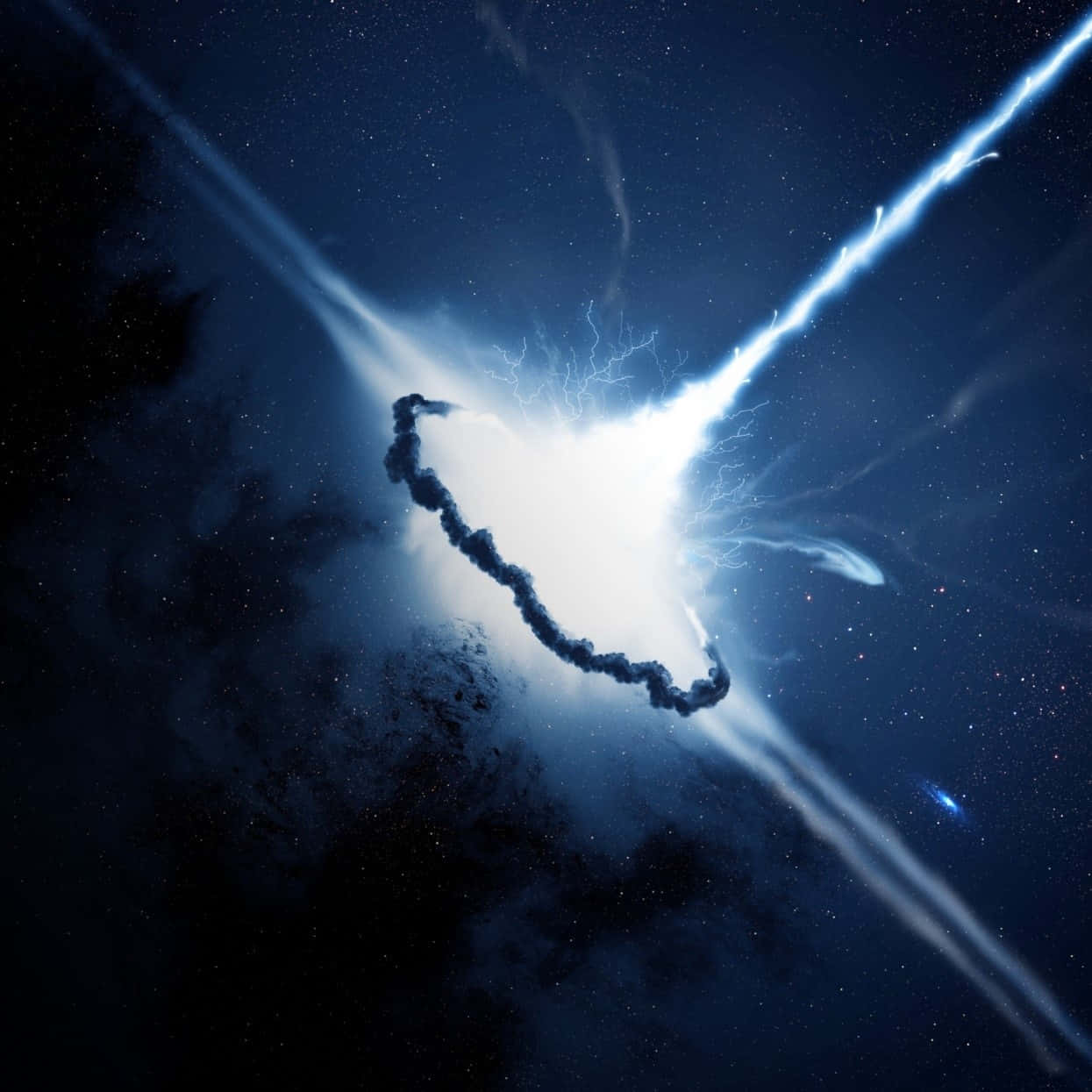 A Spacecraft Is Coming Out Of The Sky Background