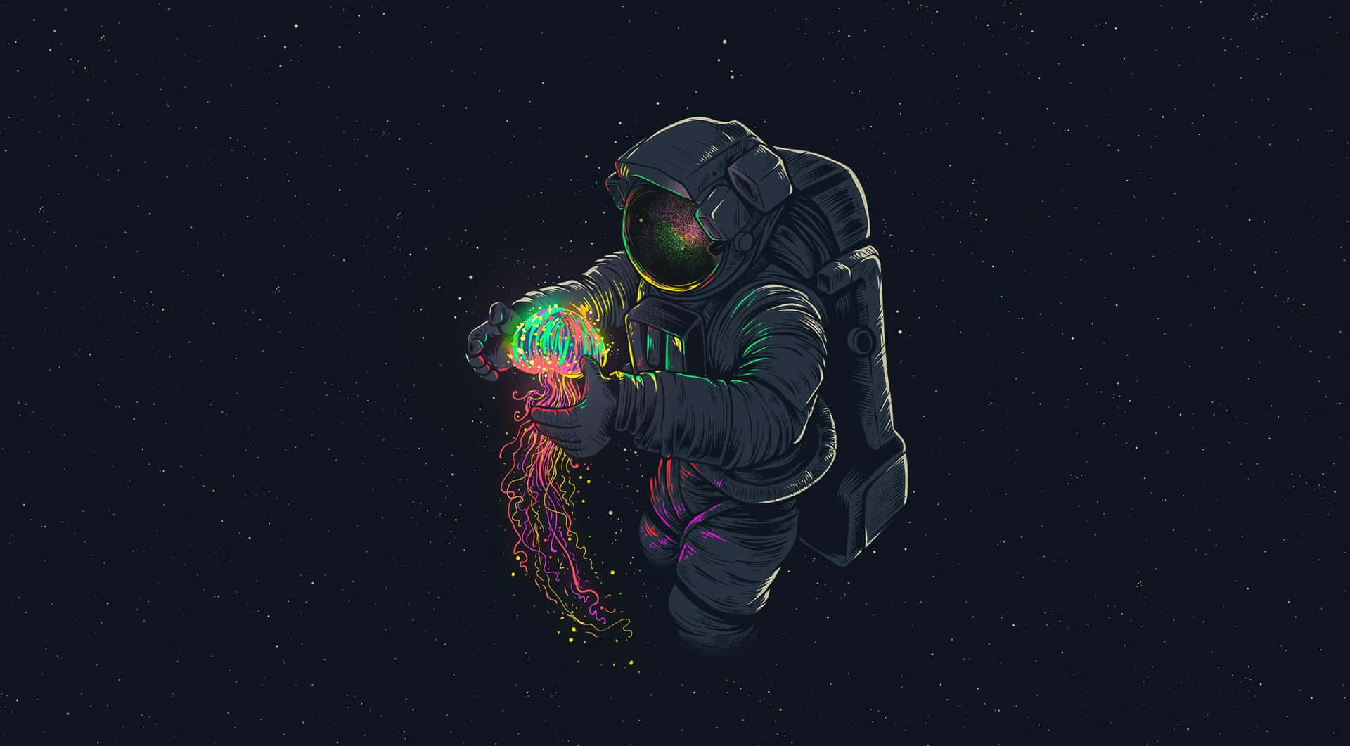 A Spaceman Holding A Colorful Ball