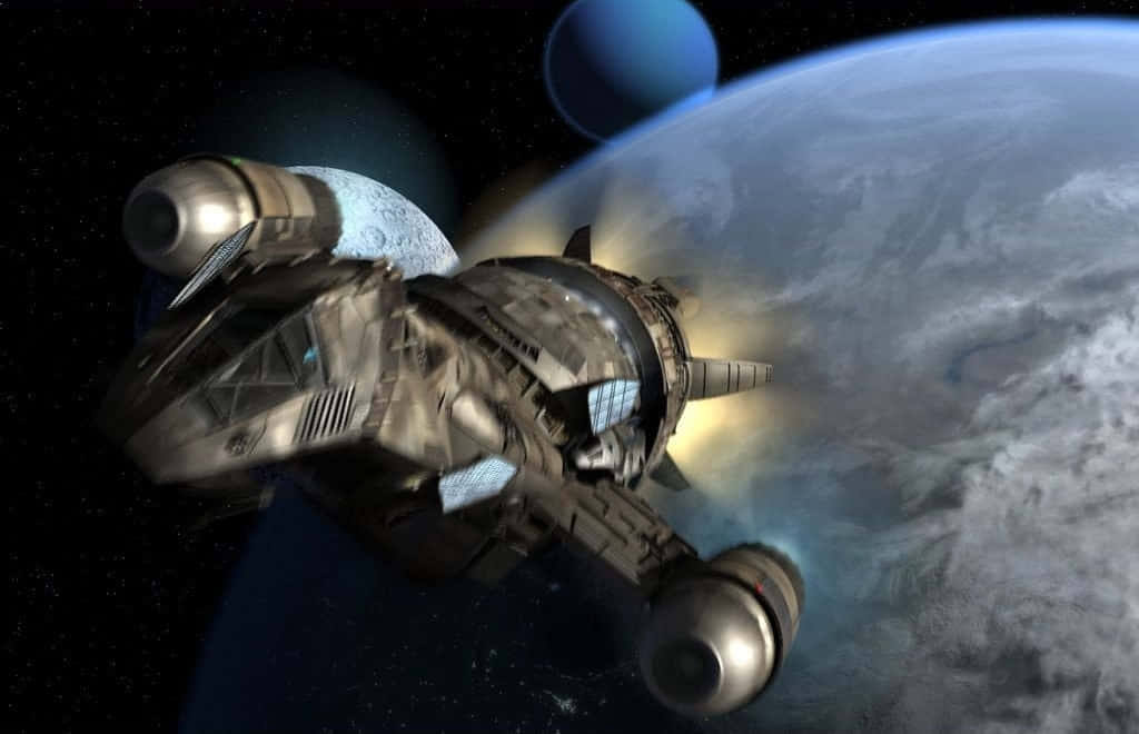 A Spaceship Flying Over The Earth