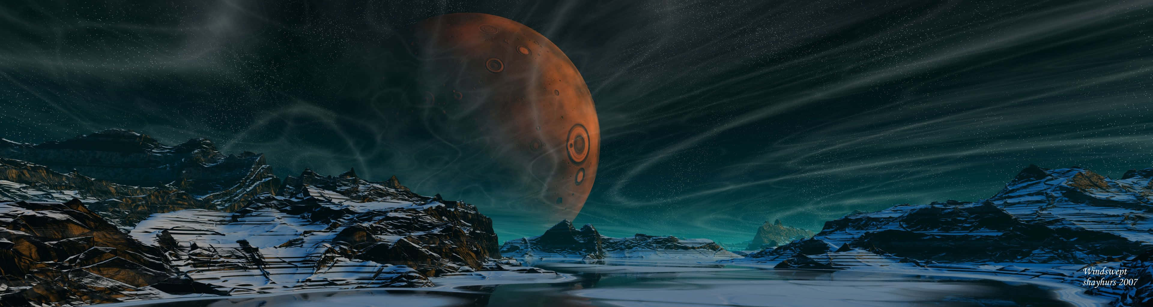 A Spaceship Is Flying Over A Mountain And A Lake Background