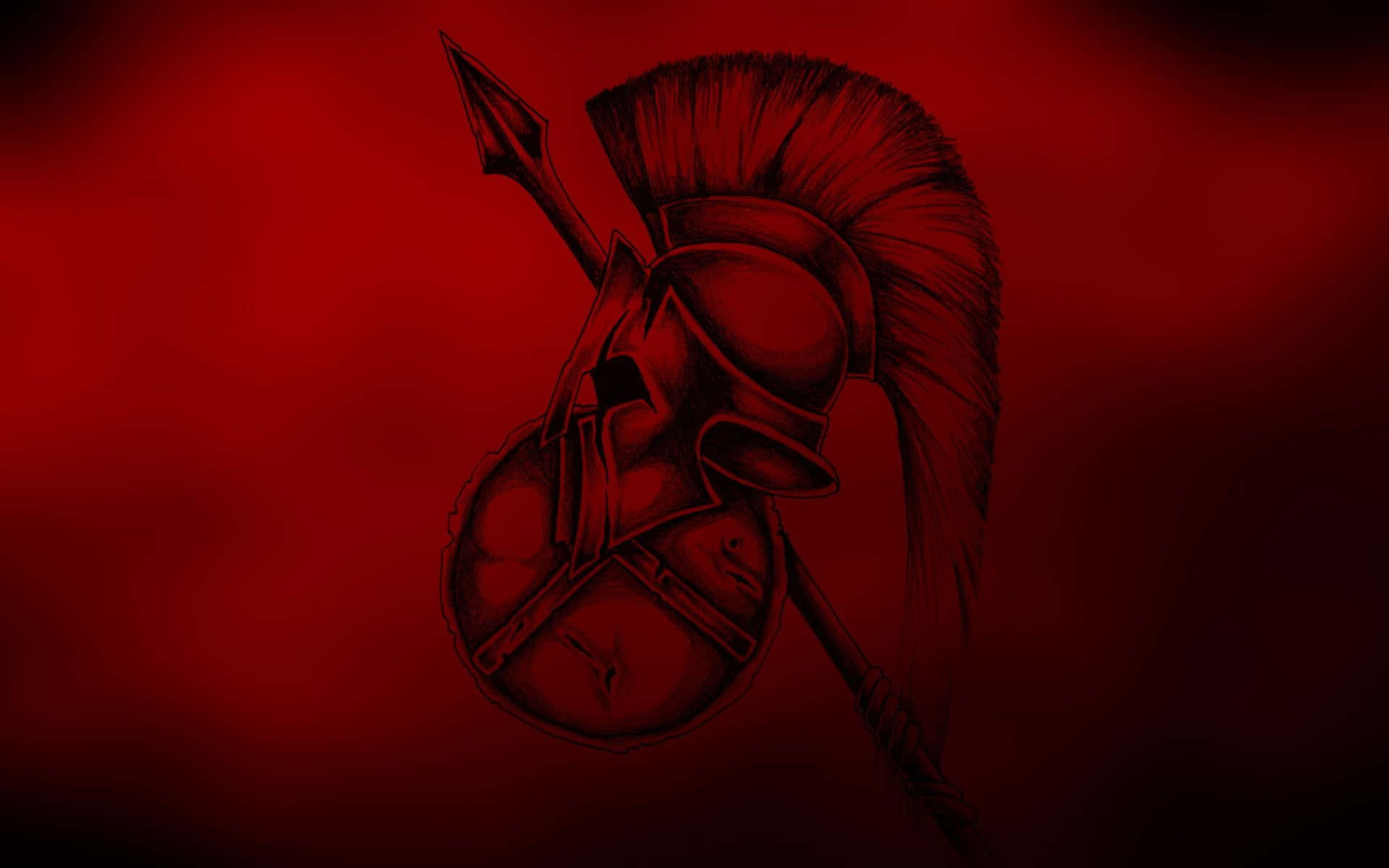 A Spartan Helmet On A Red Background Background