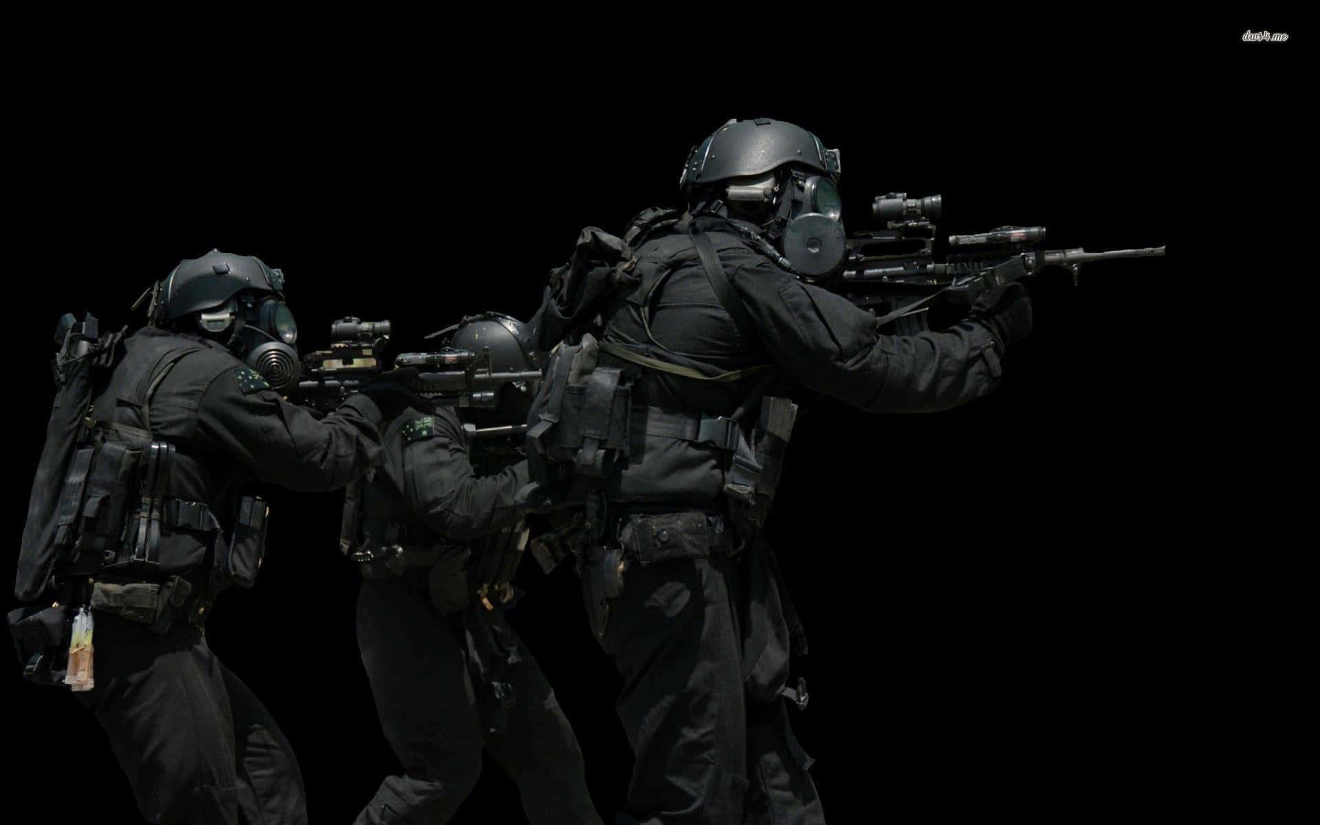 A Special Weapons And Tactics (swat) Operative On Standby Background