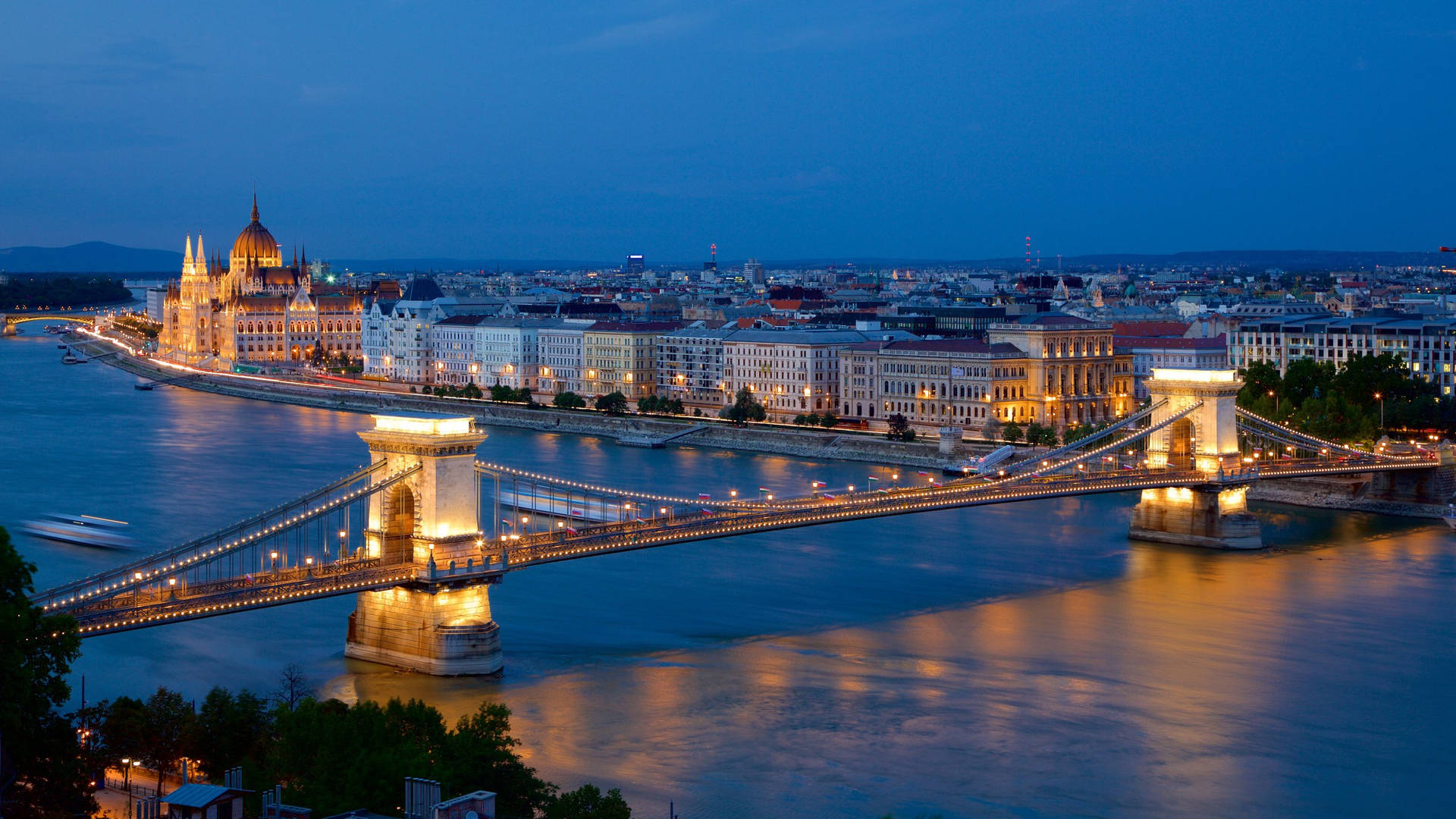 A Spectacular Night View Of The Budapest Chain Bridge