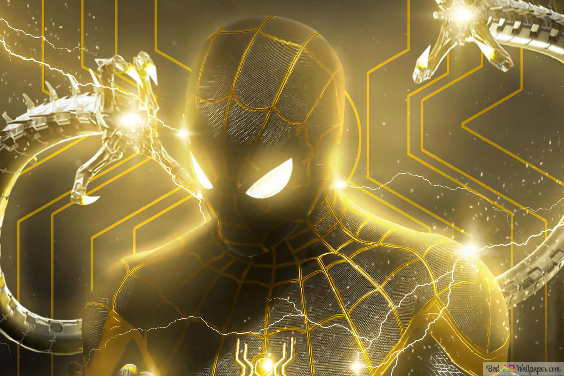 A Spider - Man In A Yellow Suit With A Snake Background