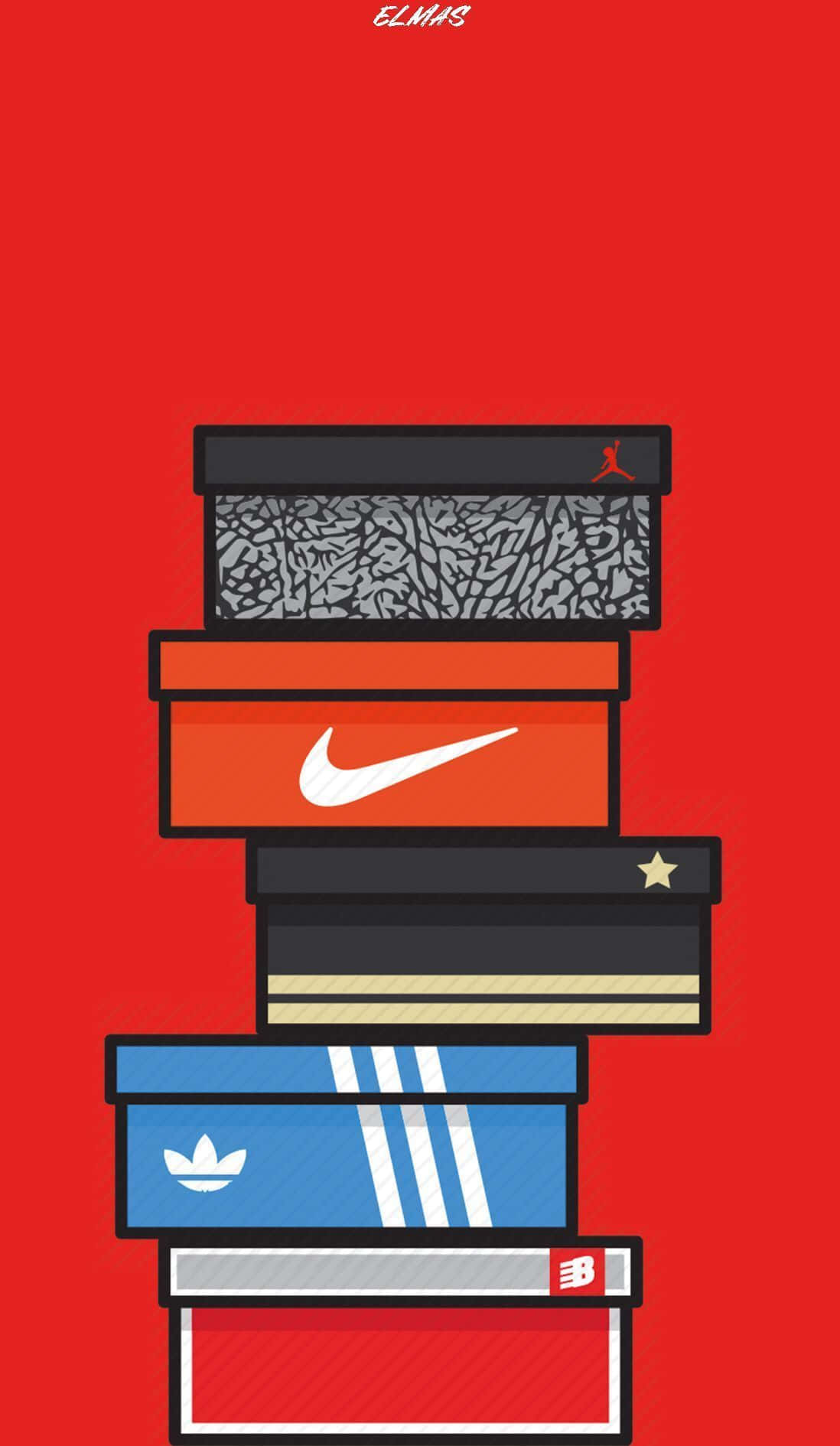 A Stack Of Nike Shoes On A Red Background Background