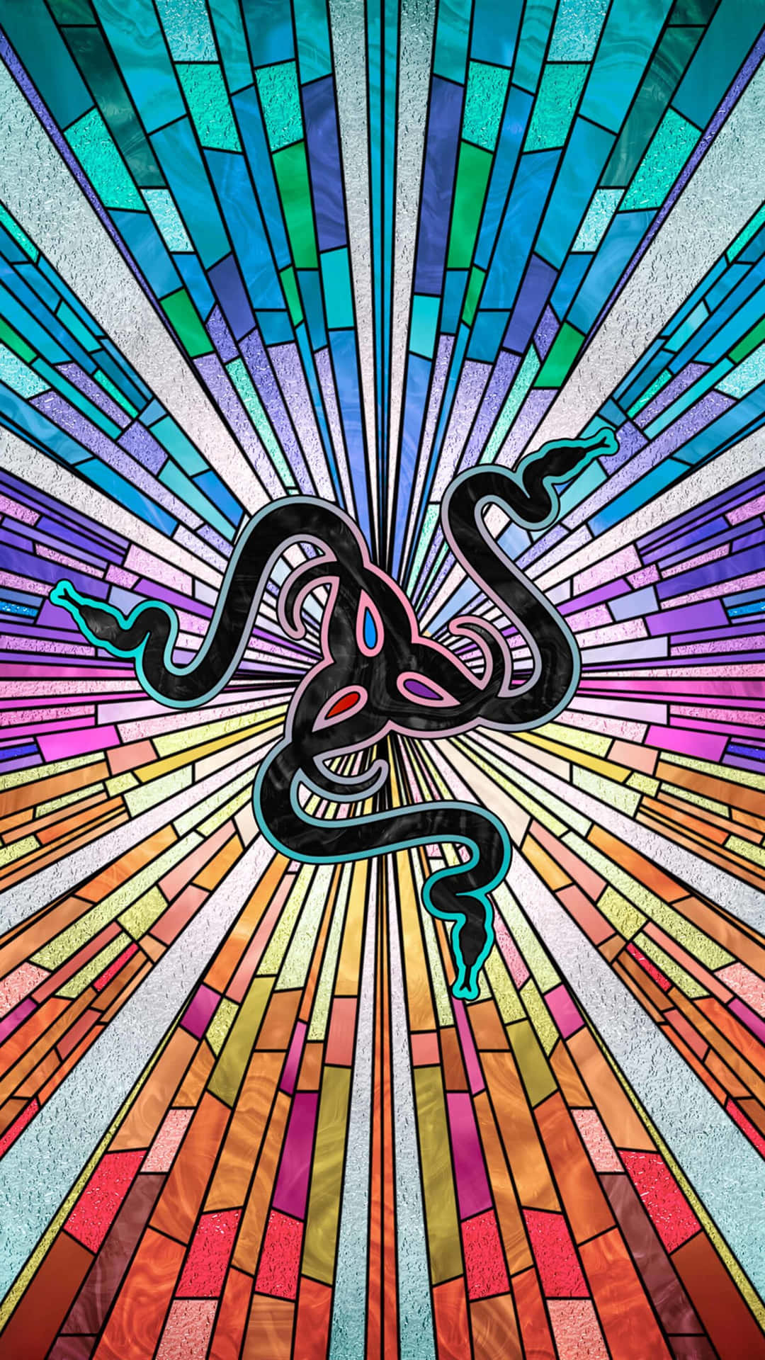 A Stained Glass Design With A Snake In The Middle Background