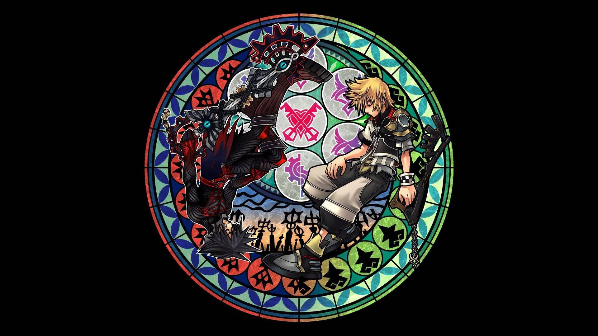 A Stained Glass Window With Two Characters In It Background