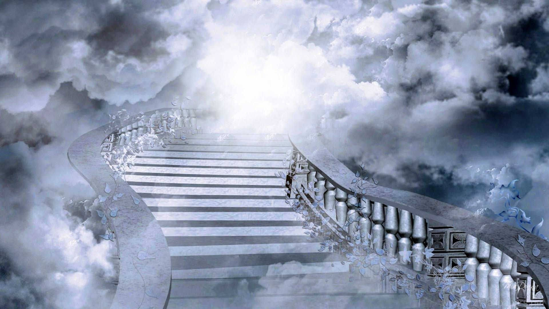 A Staircase Leading Up To The Clouds Background