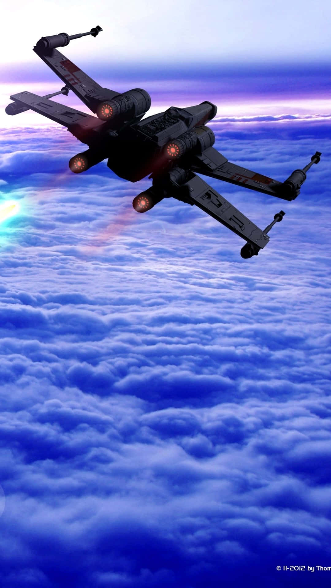 A Star Wars X - Wing Flying Over The Clouds Background