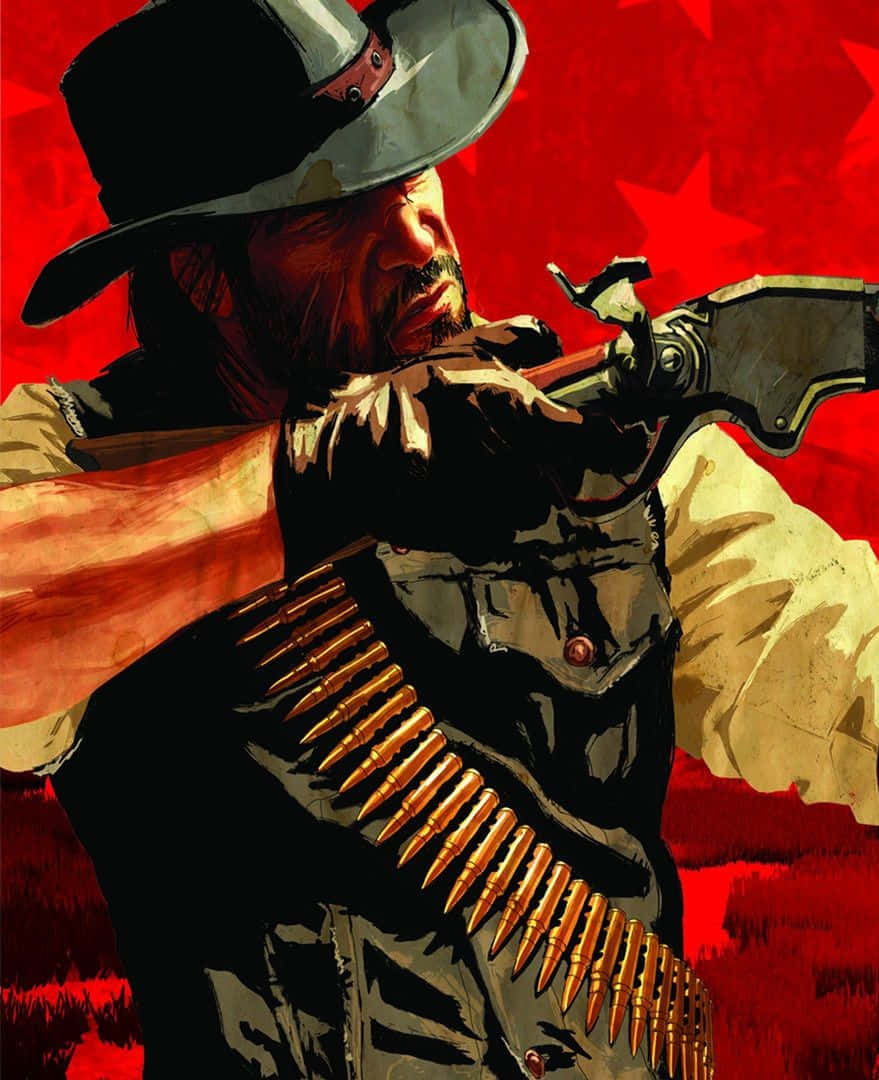 ____ A Stark Desert Sunset Silhouettes A Modern Cowboy Keeping Track Of The Range On His Iphone. Background