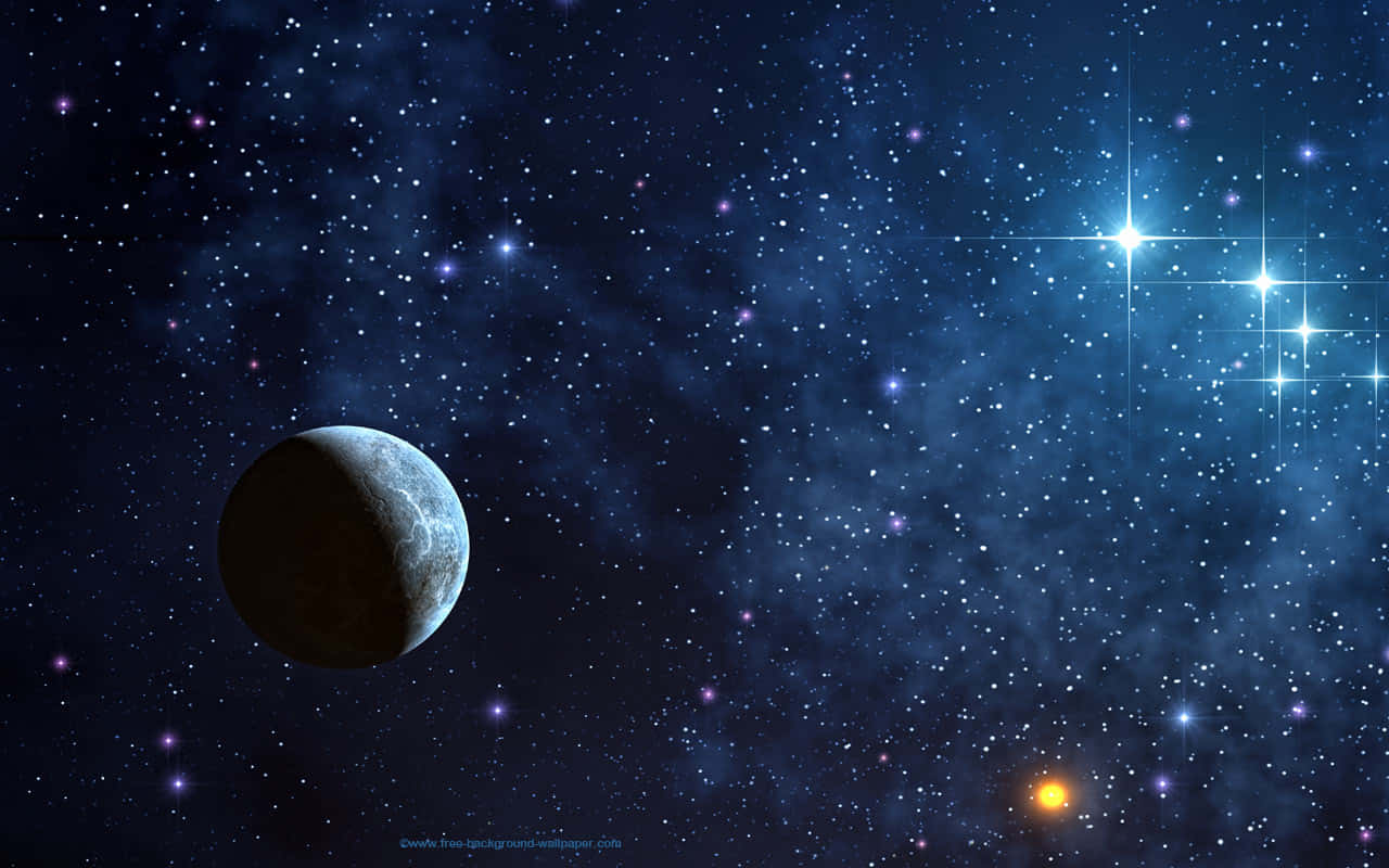 A Starry Sky With A Planet And Stars Background