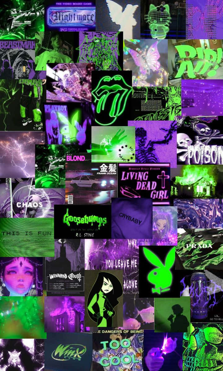 A Stimulating Visual Experience Of Neon Green And Purple. Background