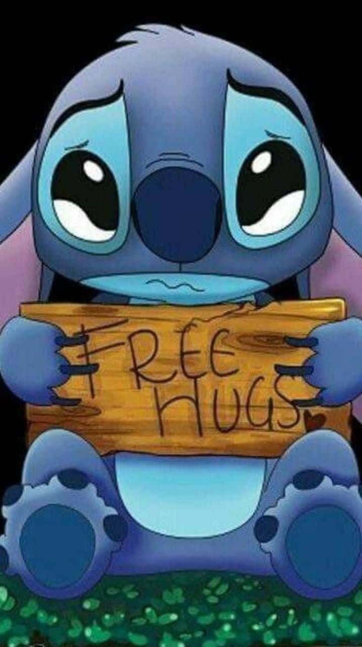 A Stitch Holding A Sign That Says Free Hugs Background