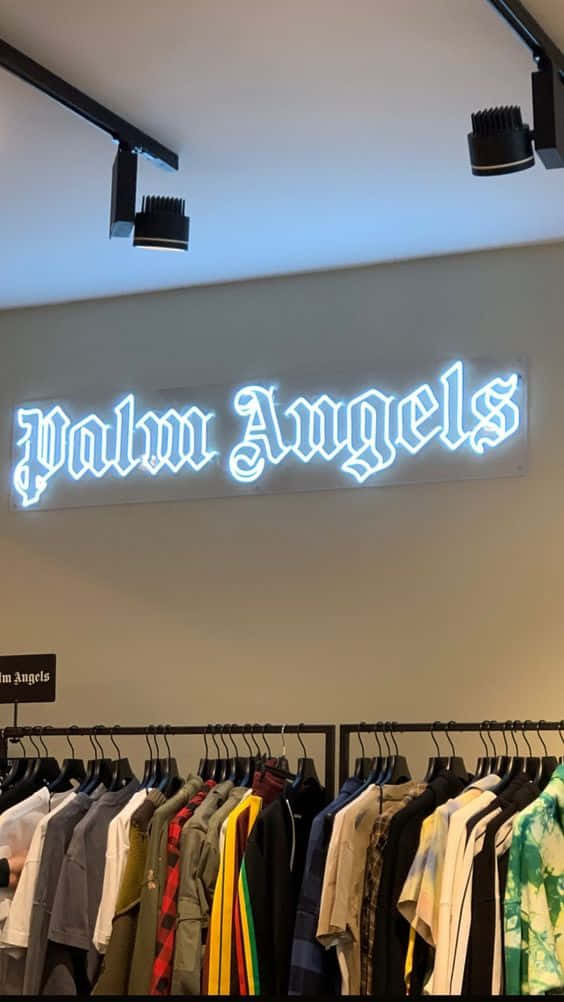 A Store With A Neon Sign That Says Polo Angels Background