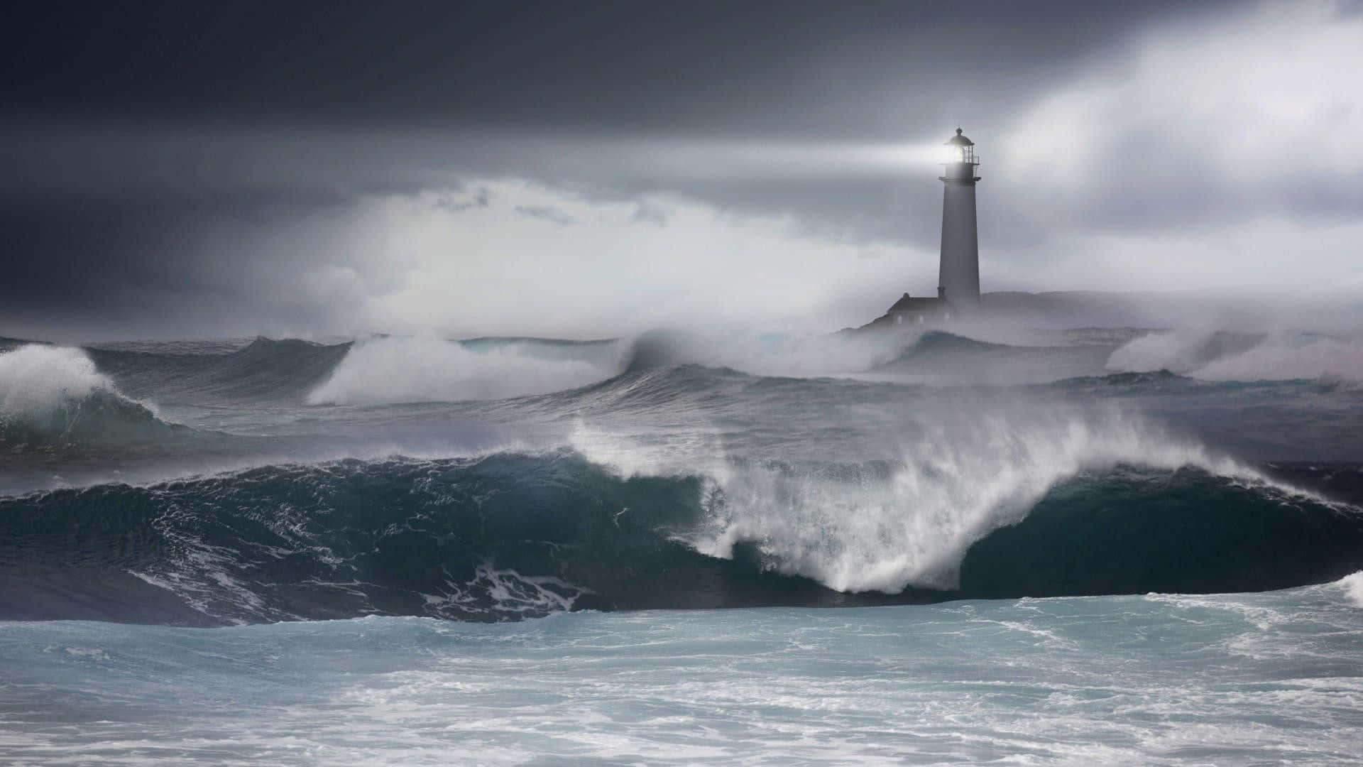 A Storm Rages Over The Mighty Ocean Background