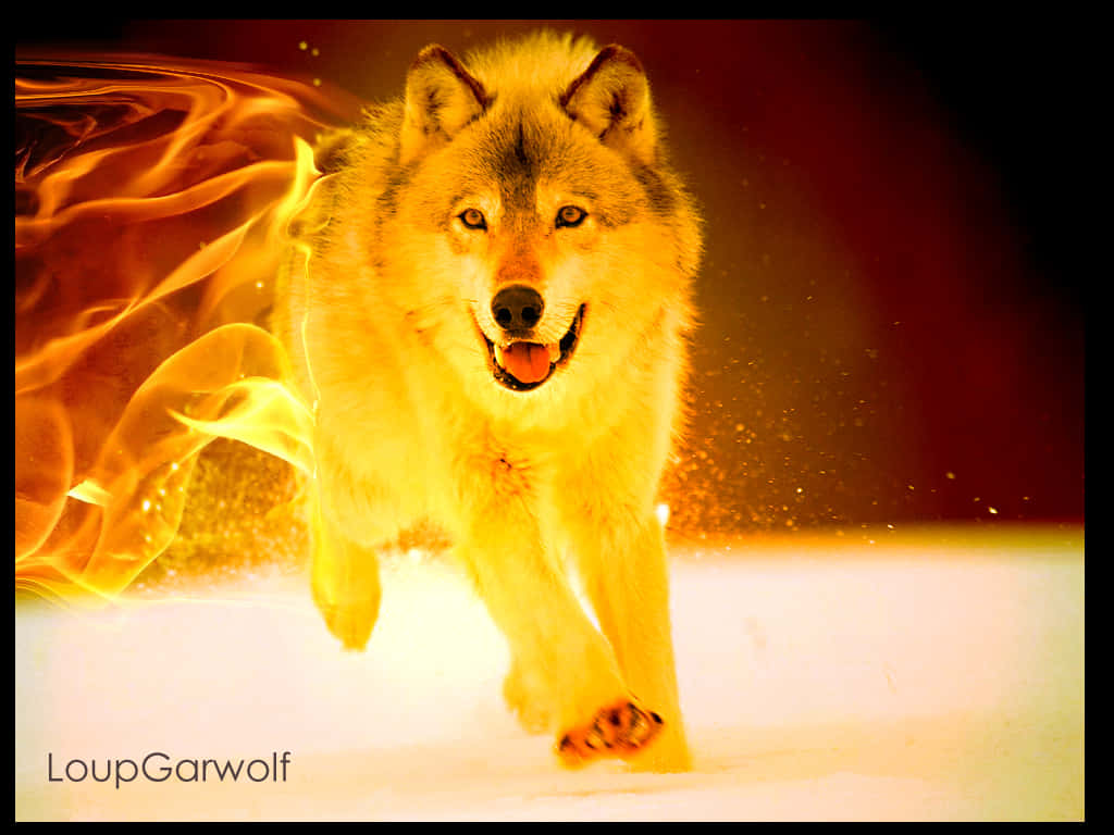 A Strong Wolf Roaming From Ice To Fire Background