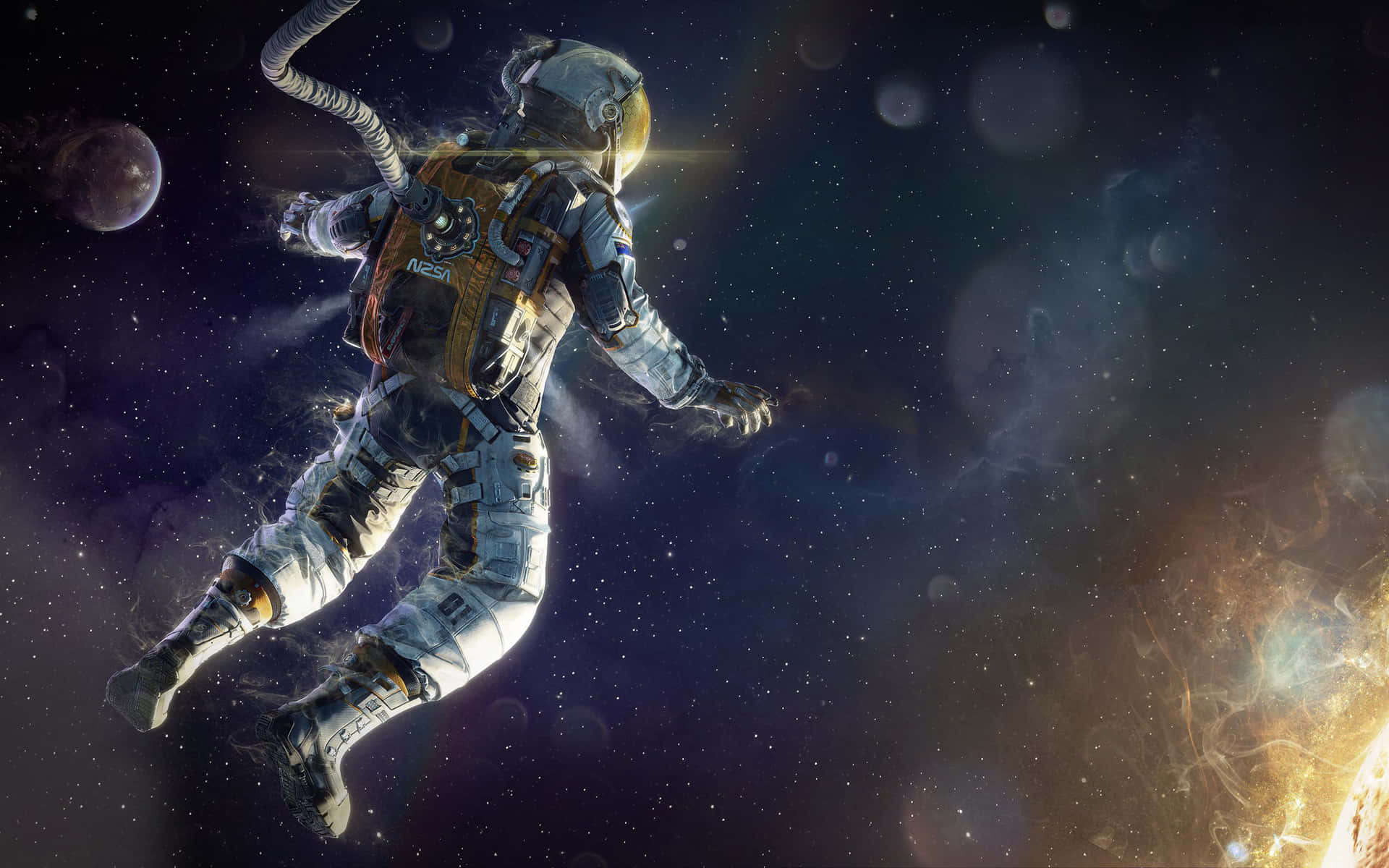 A Stunning Image Of An Astronaut Floating In The Vast Expanse Of Outer Space. Background