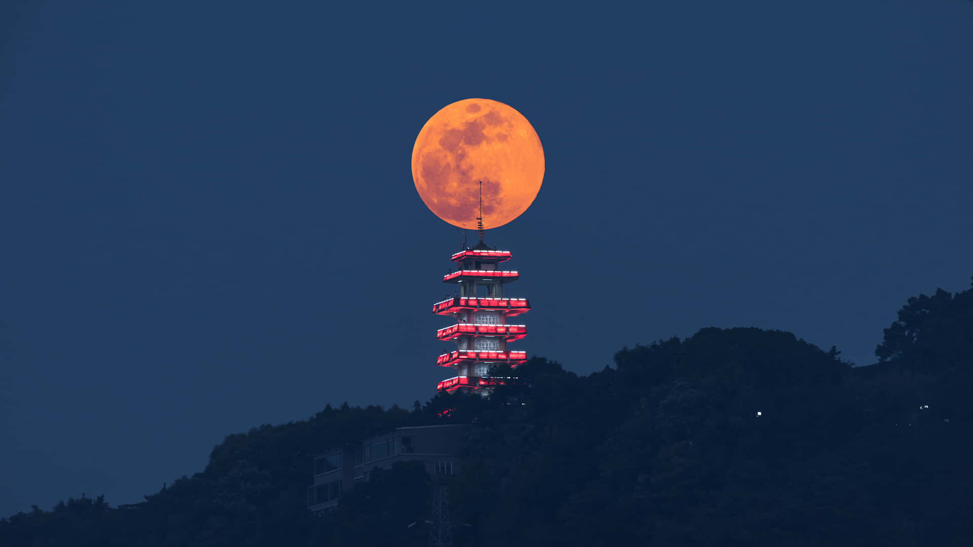 A Stunning Pink And Blue Moon Glowing Brightly In A Starry Night Sky Background