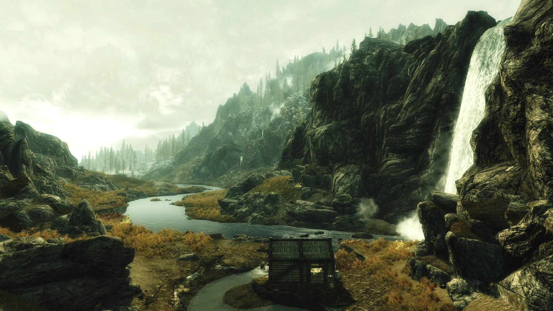 A Stunning Scene Of Tamriel In The Elder Scrolls V: Skyrim Background