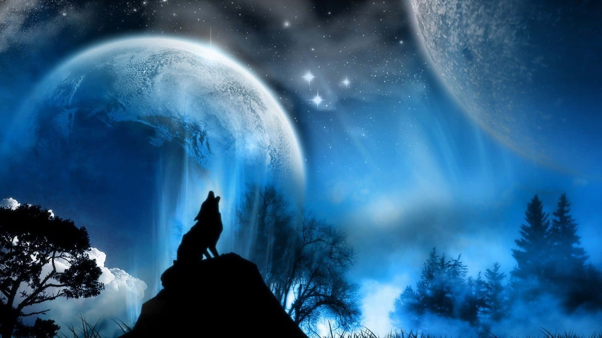 A Stunning Shot Of The Wolf Moon Night Sky. Background