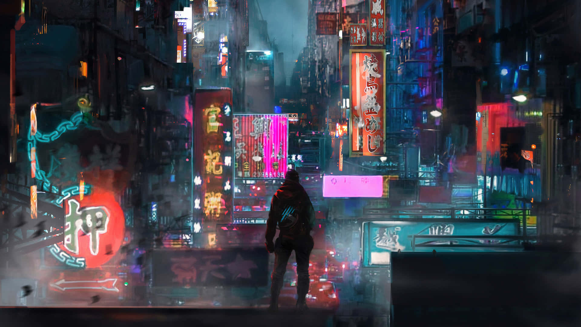 A Stunning View Of A Cyberpunk Inspired Cityscape At Night Background