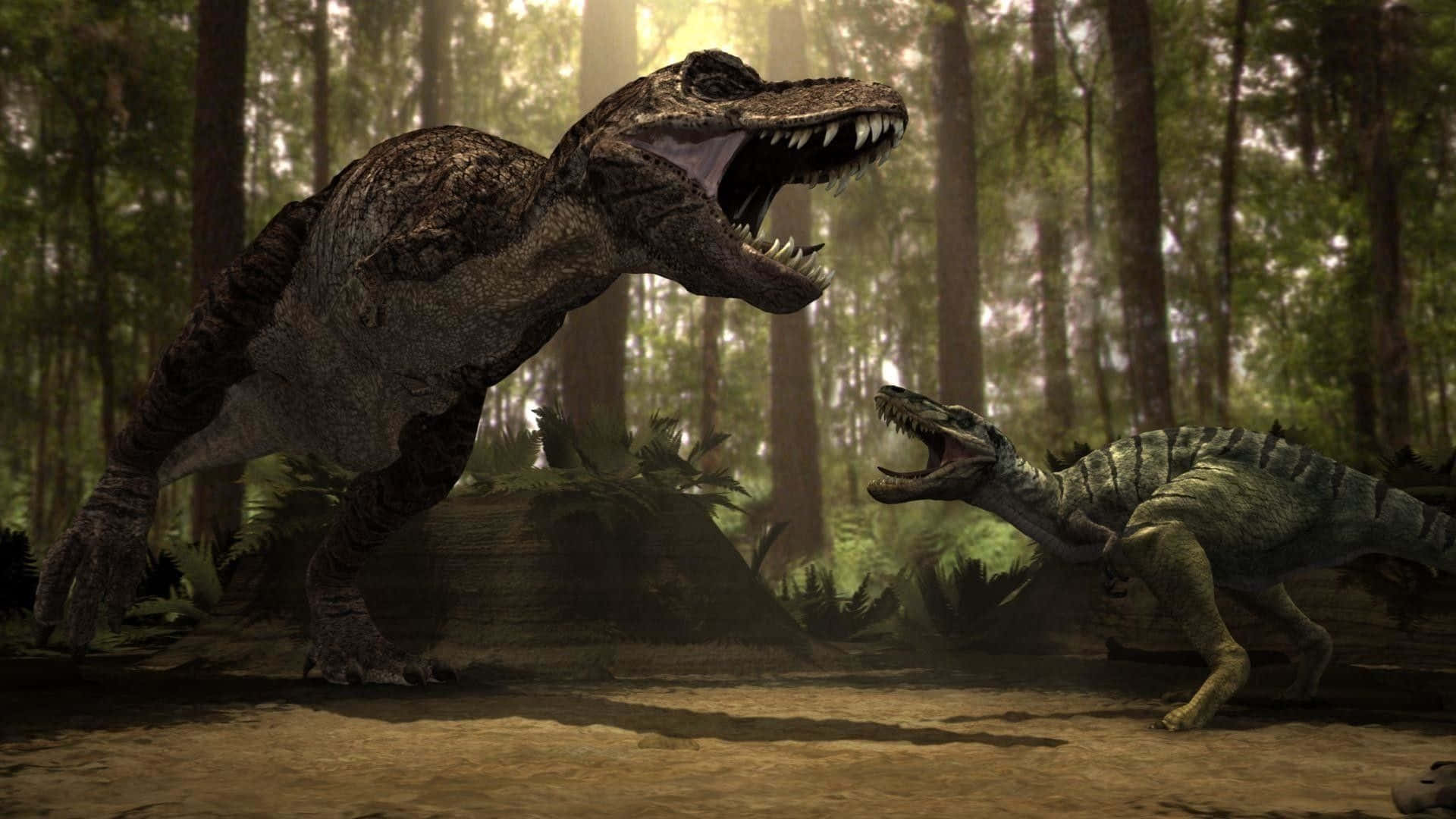 A Stunning Visual Of A Black Dinosaur Taking A Walk In The Forest Background