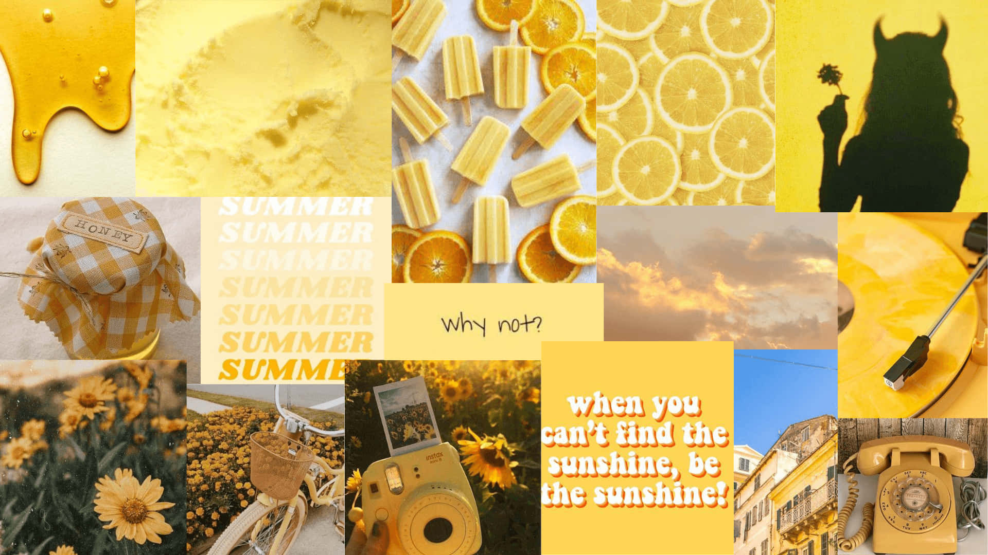 A Stunning Yellow Aesthetic Collage, Perfect For Brightening Up Any Wall. Background