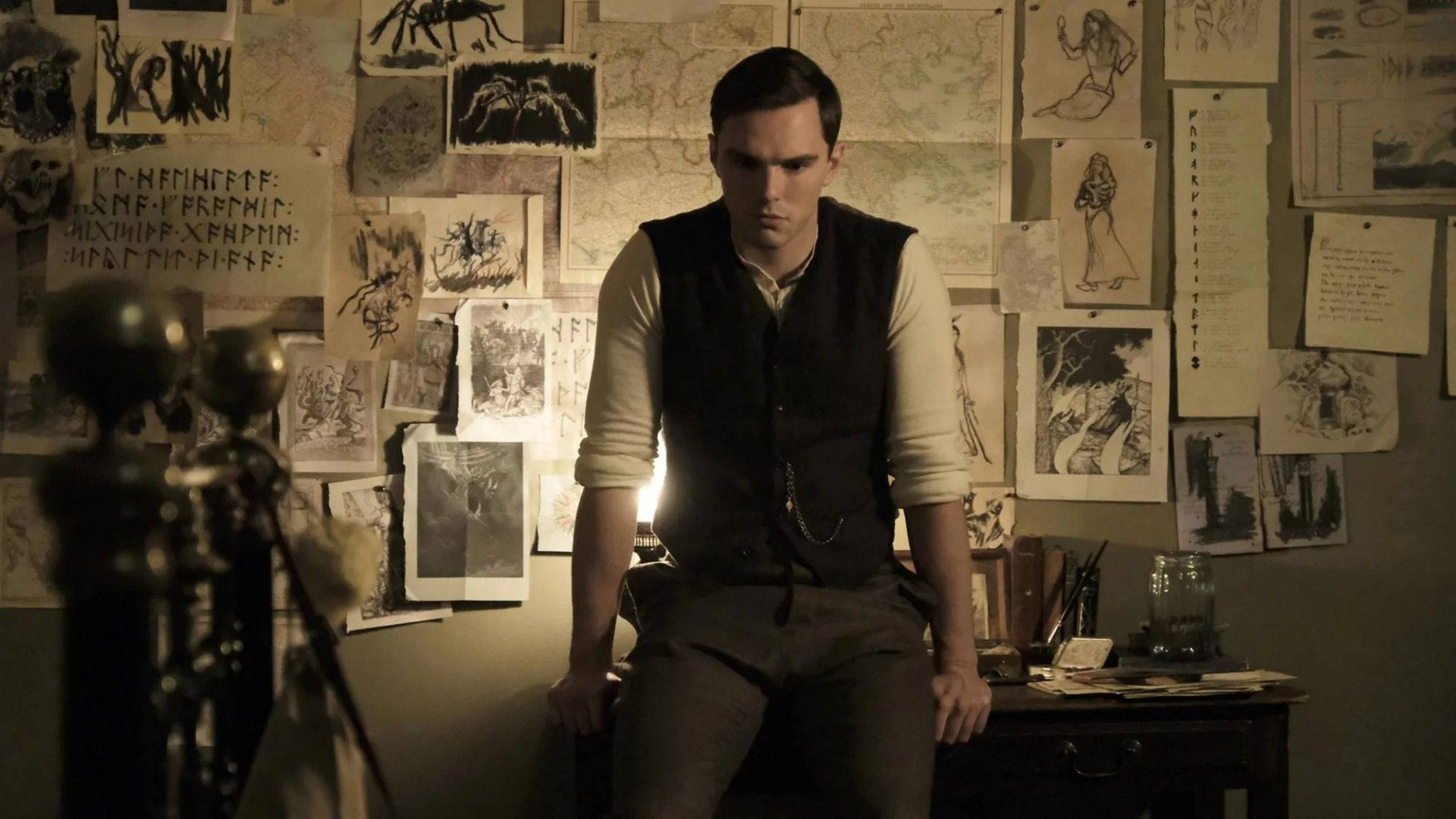 A Stylish And Sophisticated Nicholas Hoult In Classic Photoshoot. Background