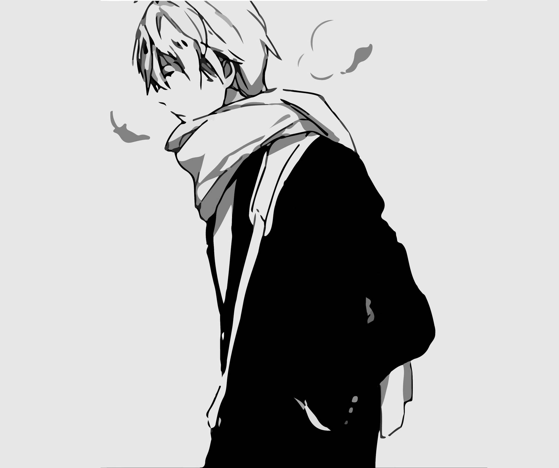 A Stylish Black And White Anime Boy, Standing Tall With Confidence Background