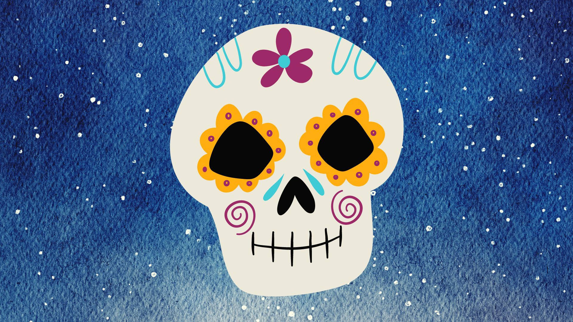 A Sugar Skull With Colorful Flowers On A Blue Background Background