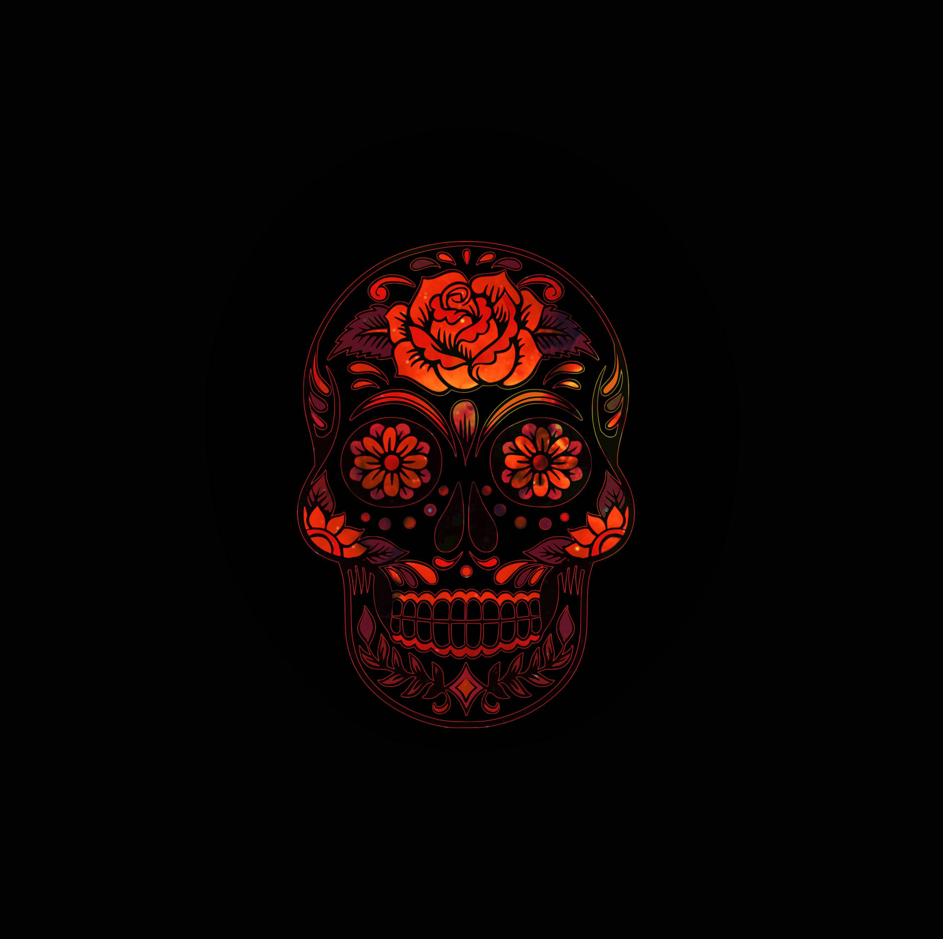 A Sugar Skull With Roses On A Black Background Background