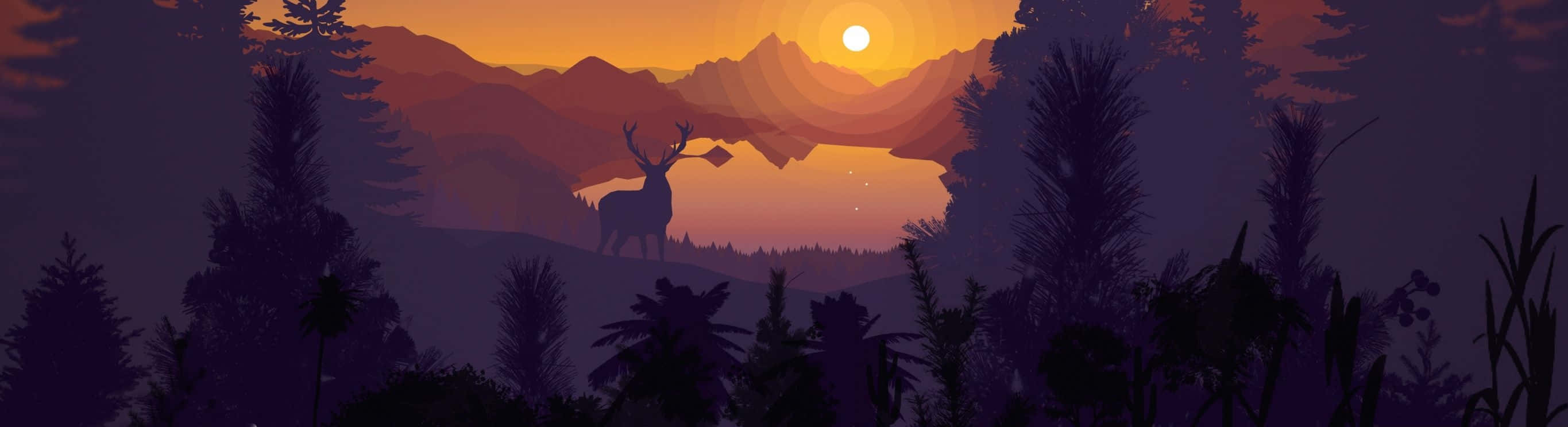 A Sunset Scene With A Deer And Trees Background