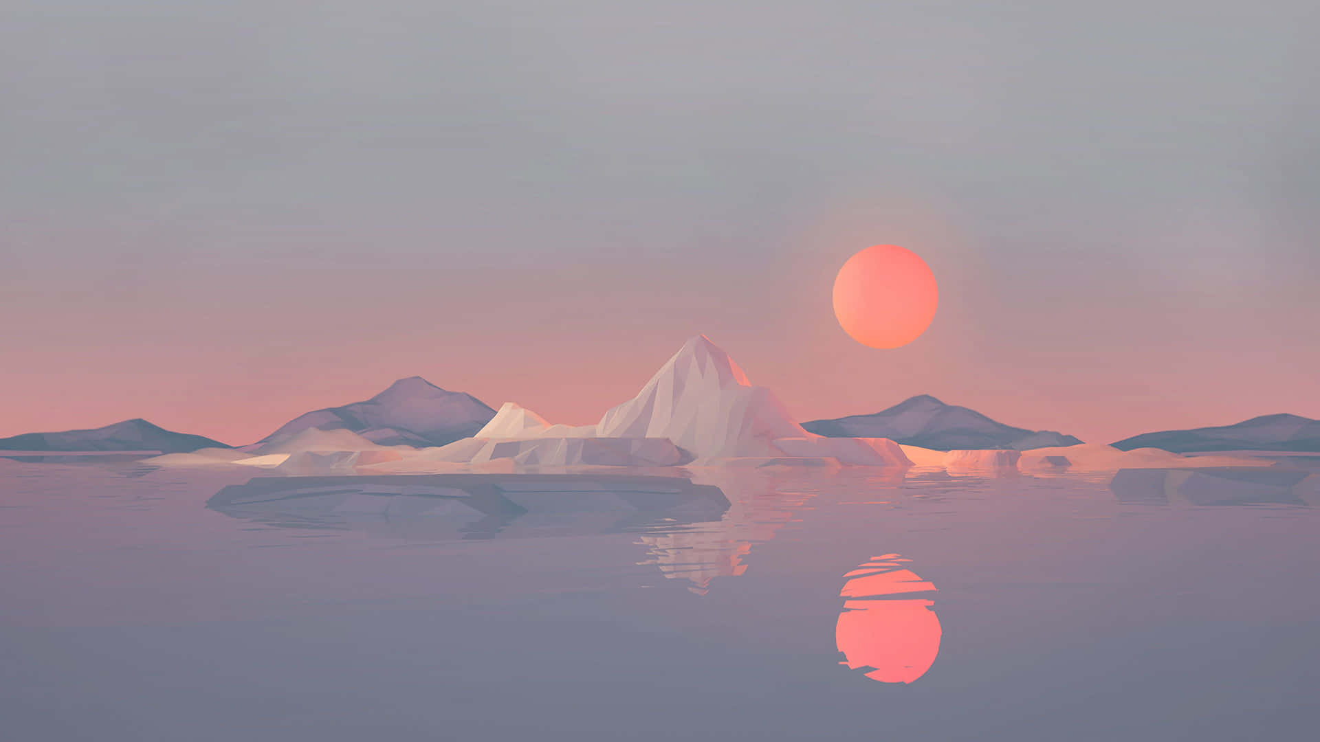 A Sunset With Icebergs And A Sun