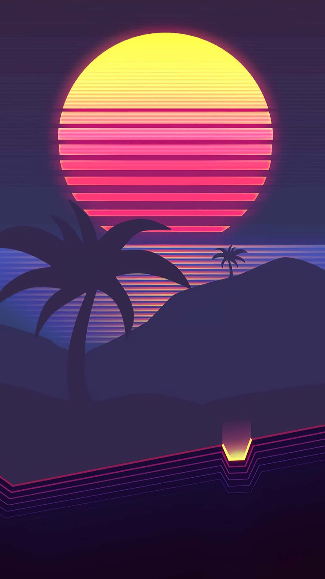 A Sunset With Palm Trees And A Beach Background