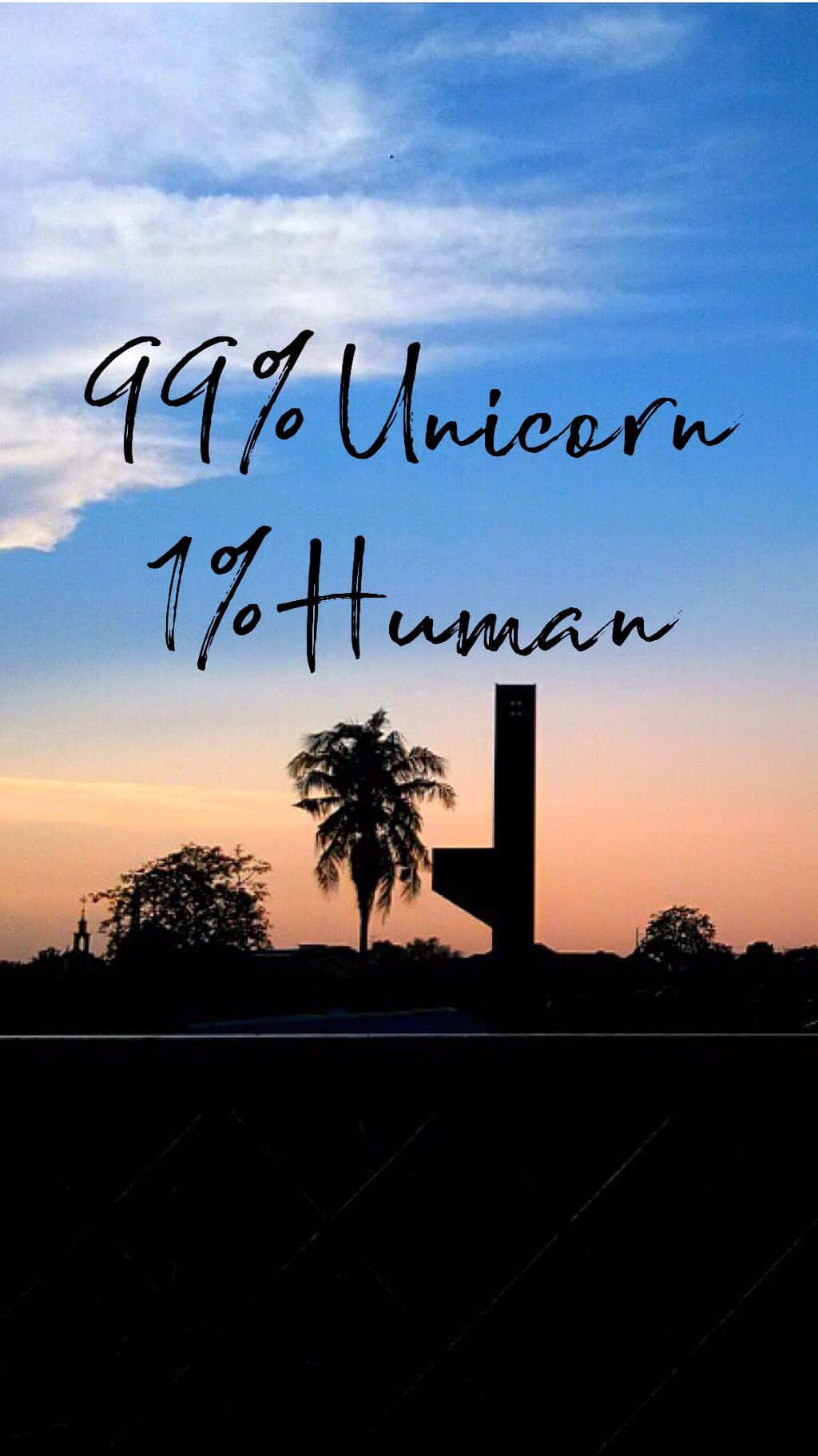 A Sunset With The Words 99% Unicorn 1% Human Background