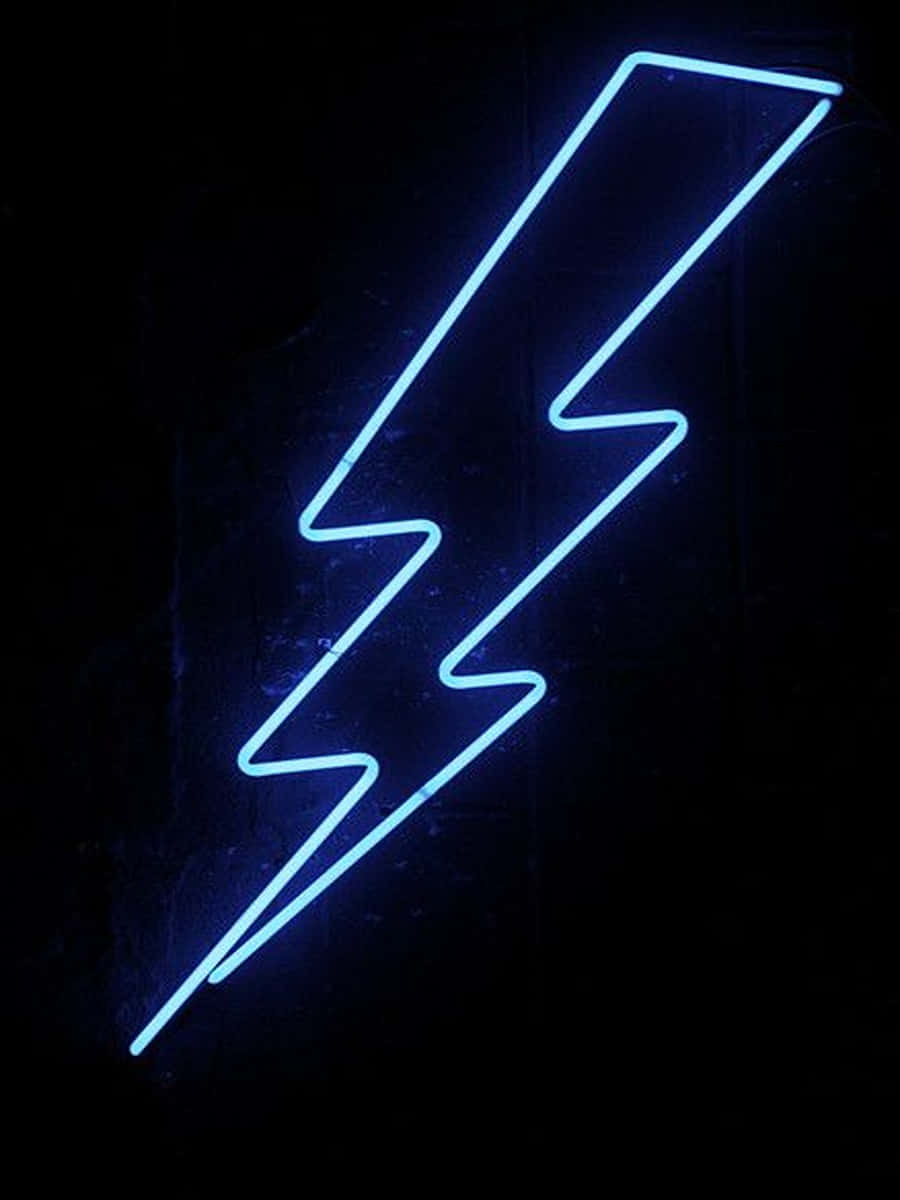 A Surreal Lightning Bolt Illuminated In Neon Blue Background