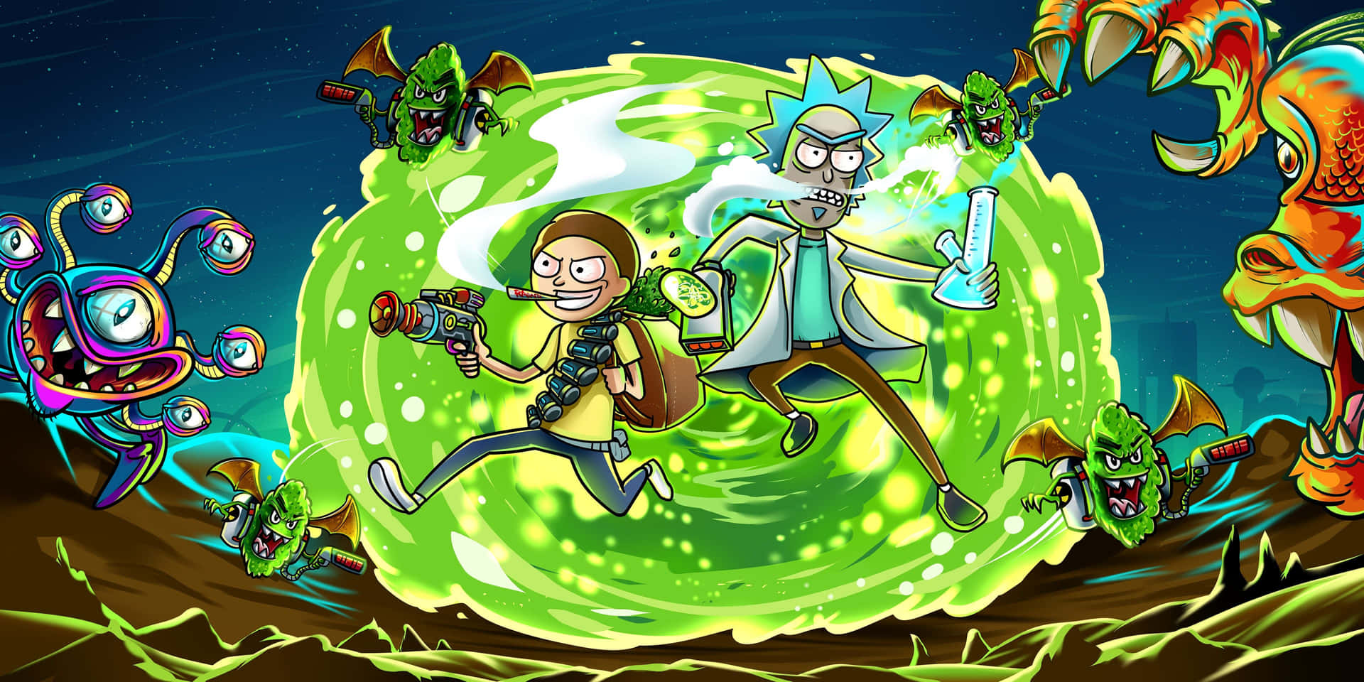 A Surreal Look At Rick And Morty In This Fan Art. Background