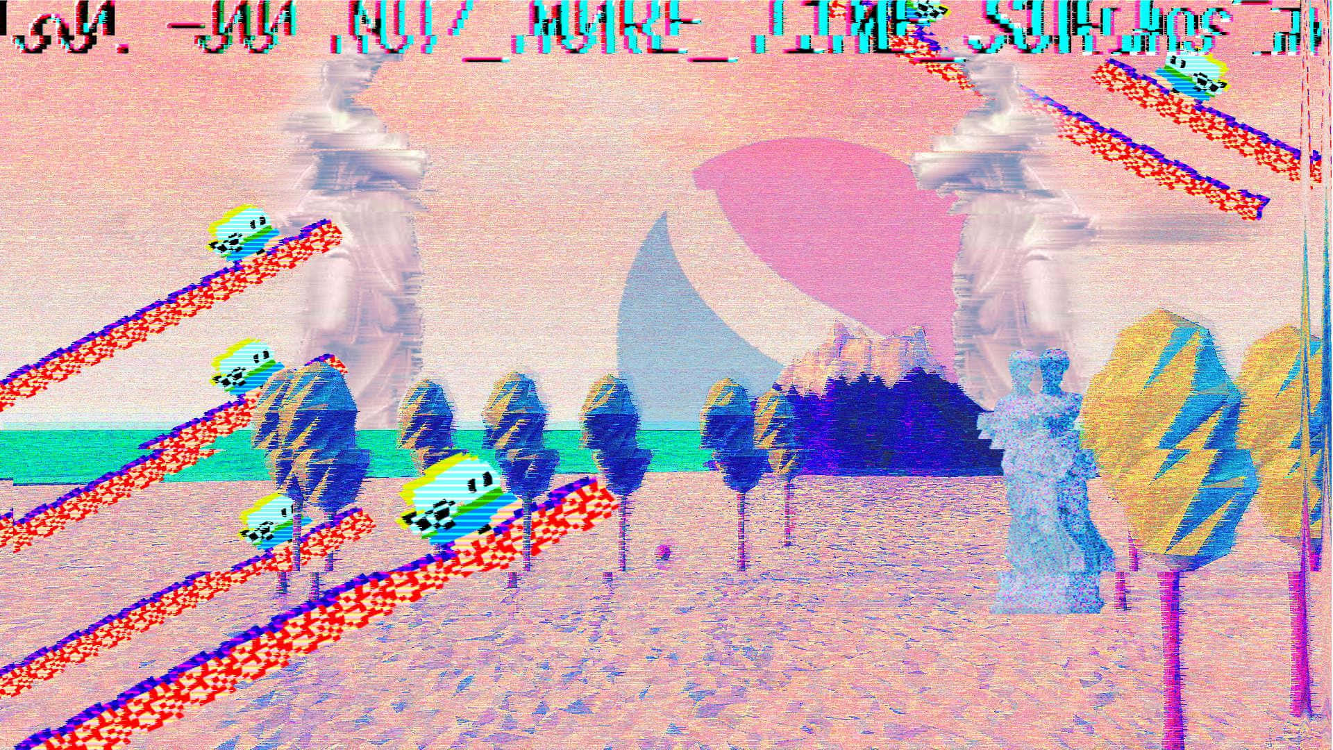 A Surreal Scene That Captures The Retro-futuristic Aesthetic Of Vaporwave. Background