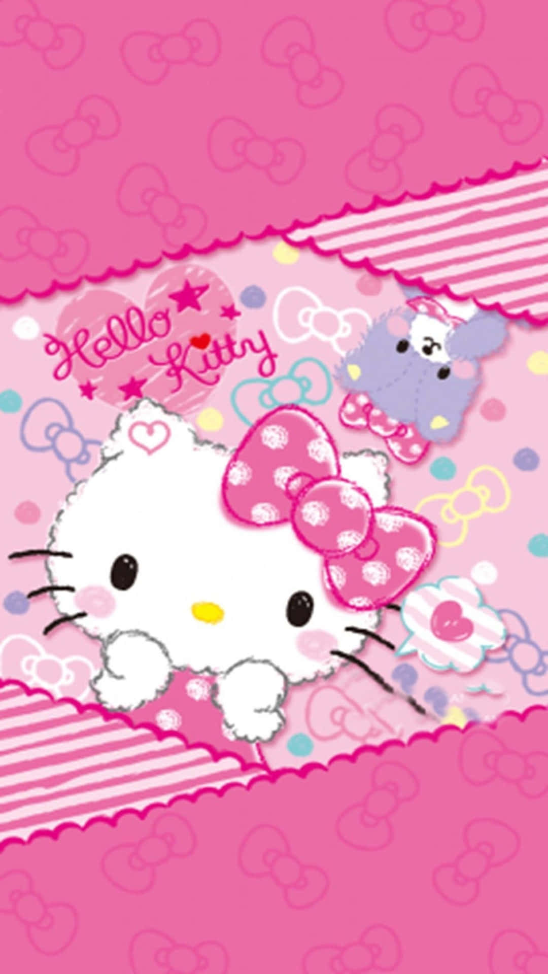 A Sweet Moment With Hello Kitty And Blue Bear Background