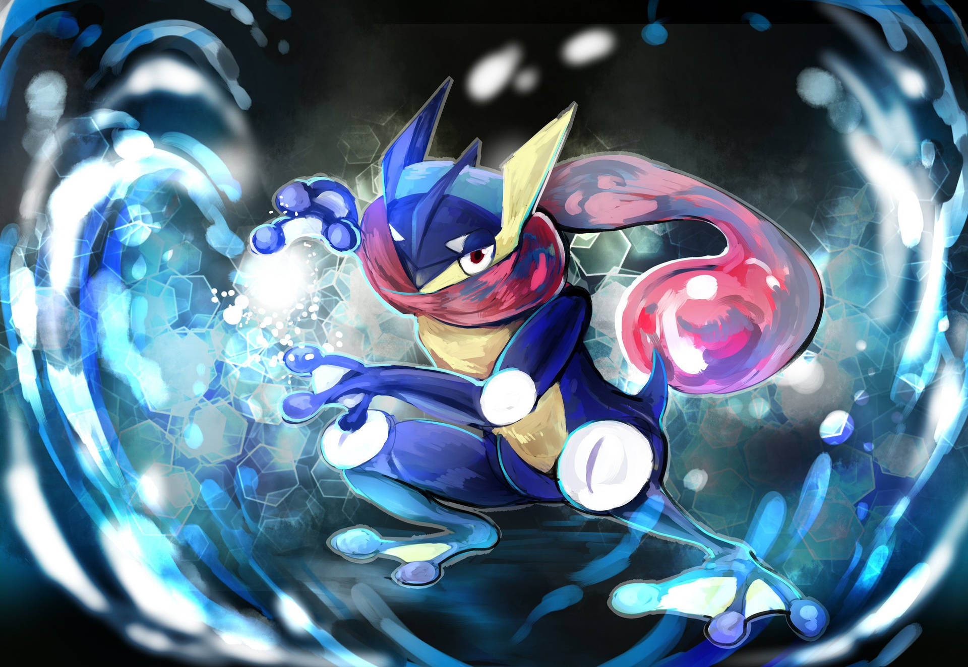 A Swift Greninja Leaps From The Waters. Background