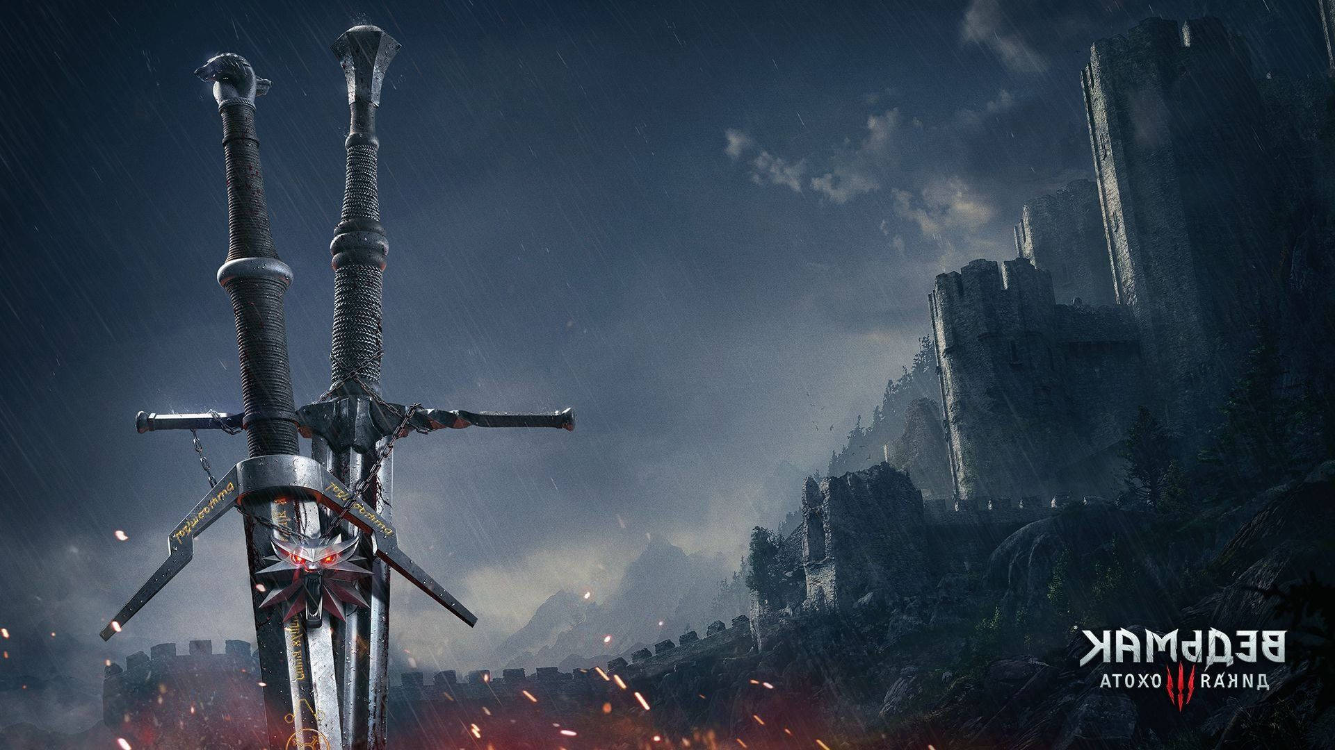 A Sword And A Sword In The Middle Of A Castle Background