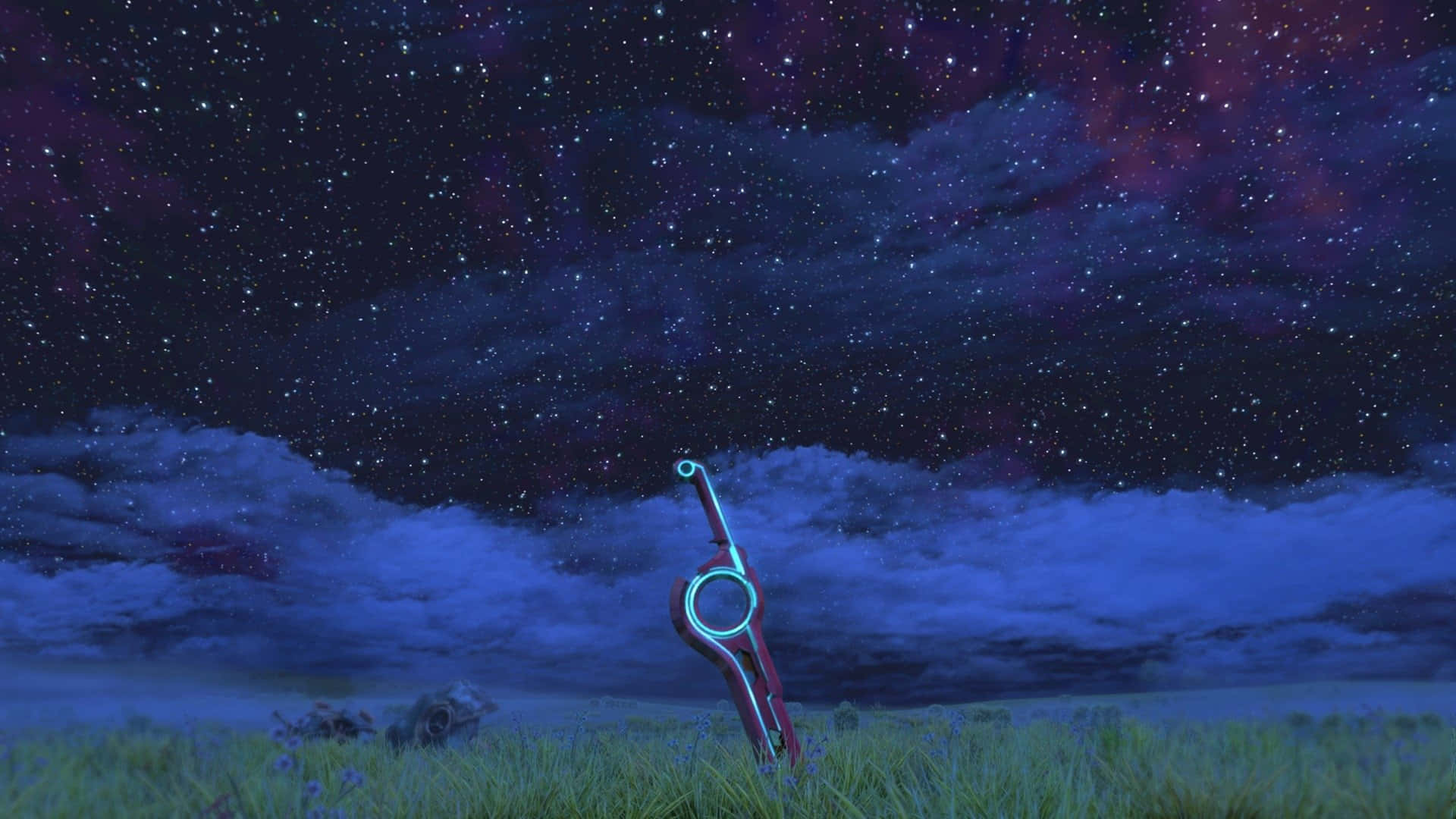 A Sword In The Grass Under A Starry Sky