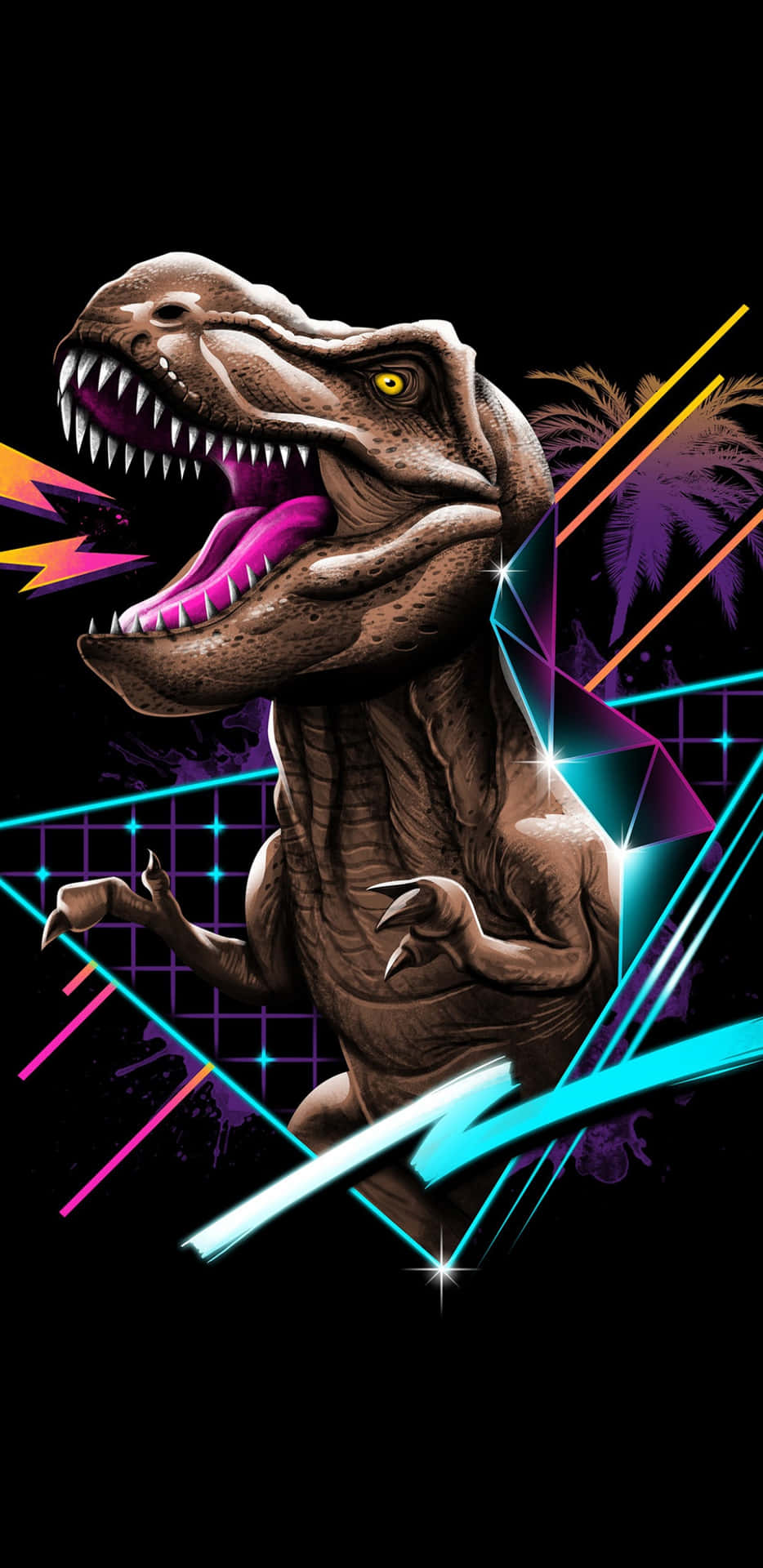 A T - Rex With A Neon Background And A Neon Light Background