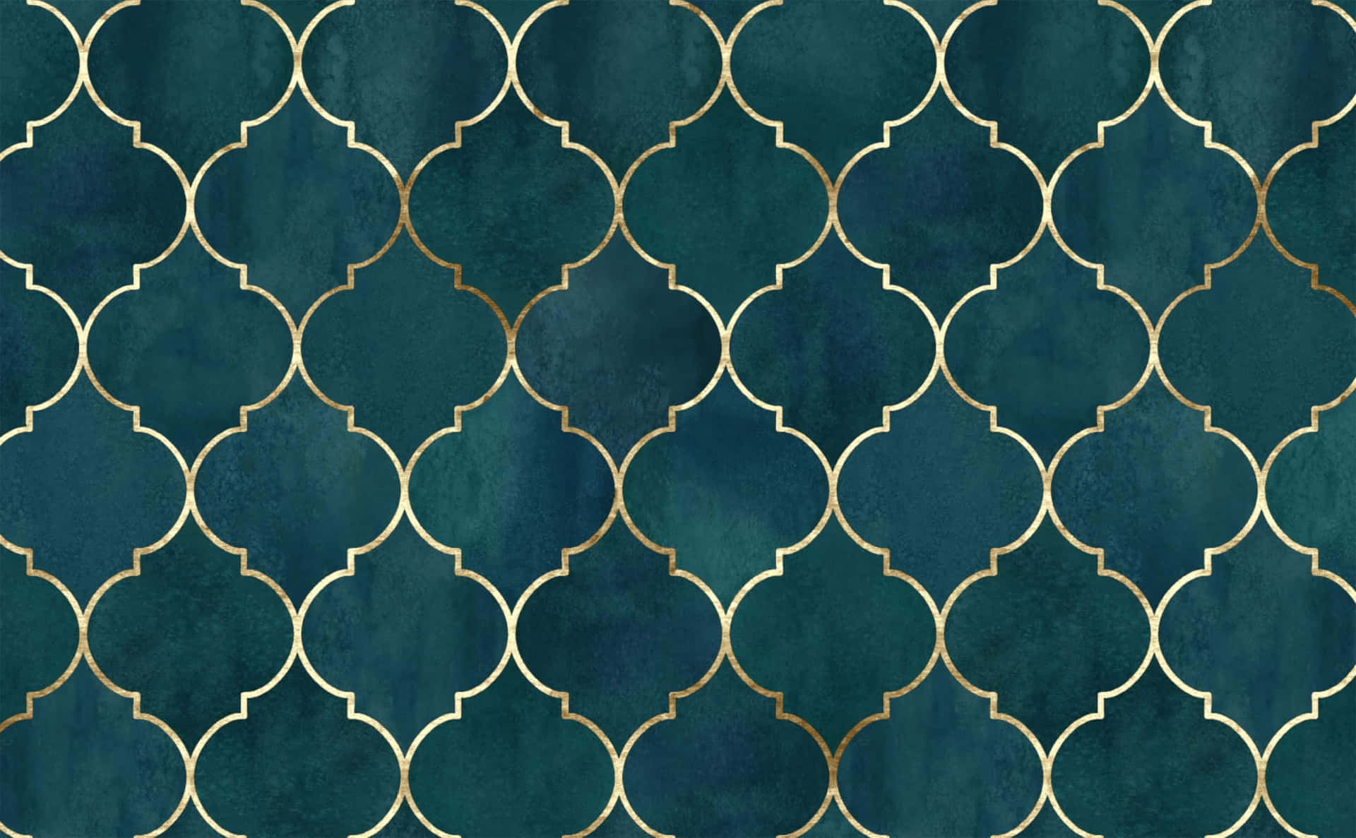 A Teal And Gold Wallpaper With A Geometric Pattern Background