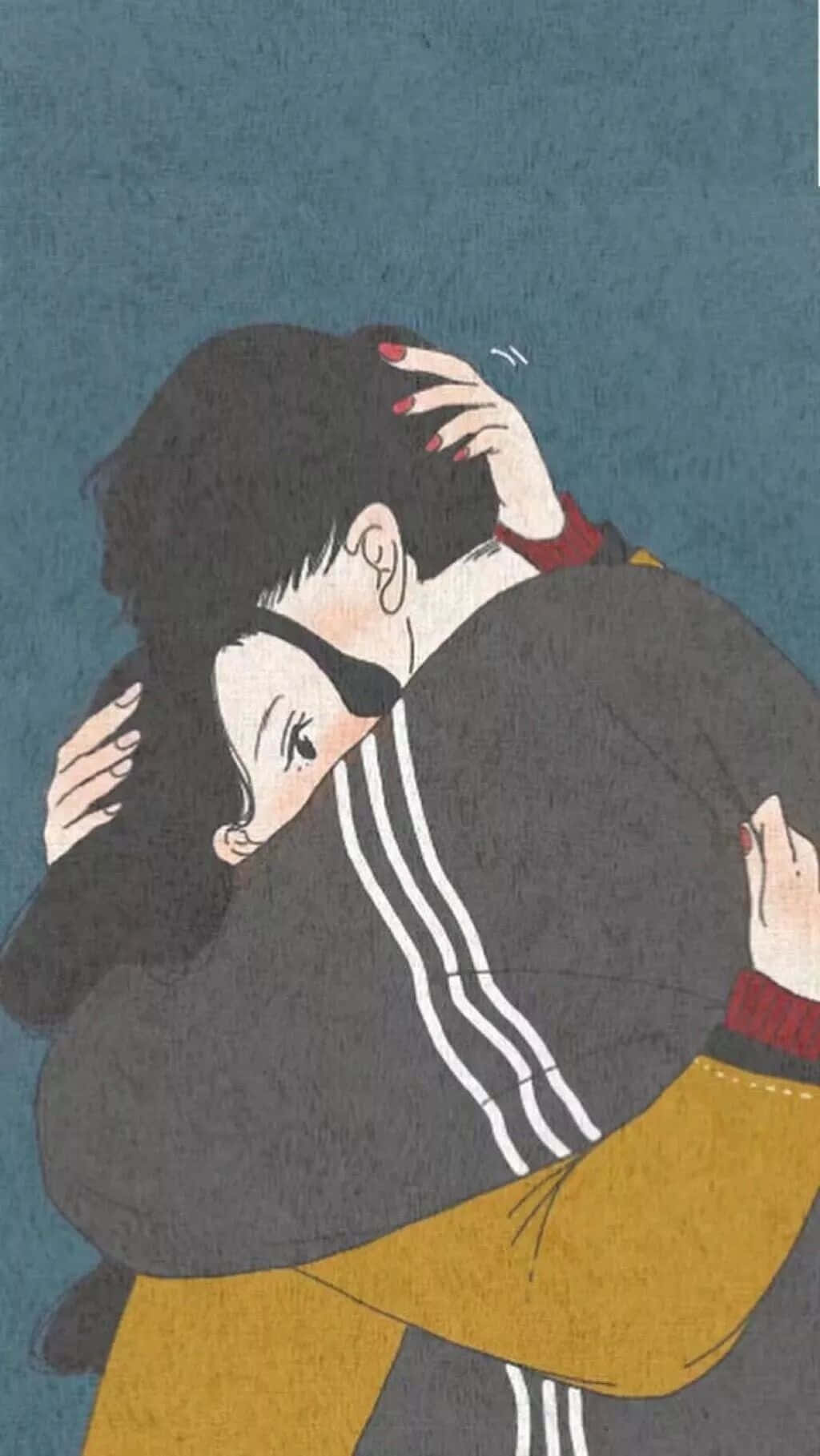 A Tender Moment Between Two Beautiful Anime Characters Background