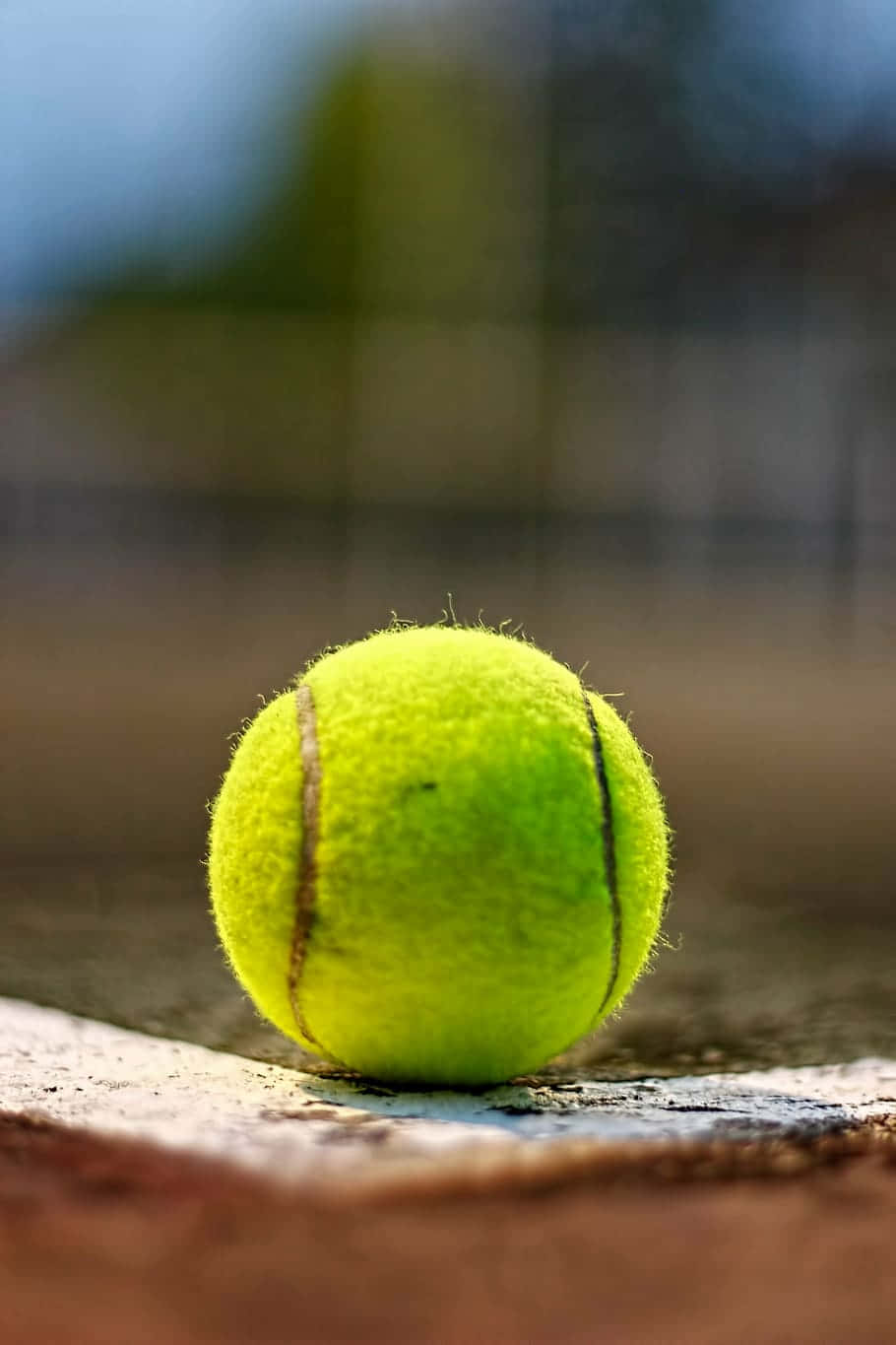 A Tennis Ball Is Sitting On The Court Background