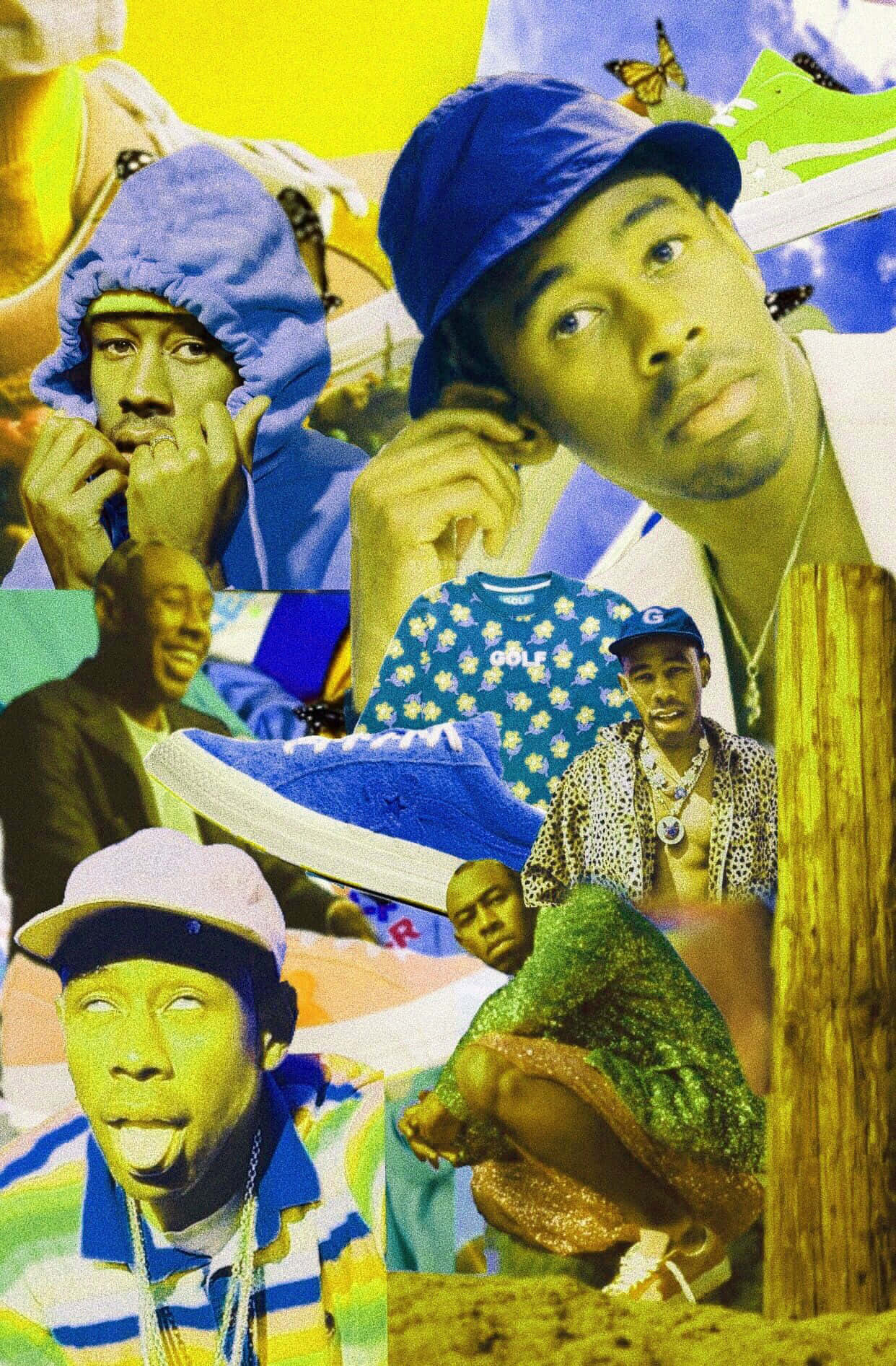 A Three-angle Portrait Of The Exuberant American Rapper, Singer, Songwriter And Producer, Tyler The Creator. Background