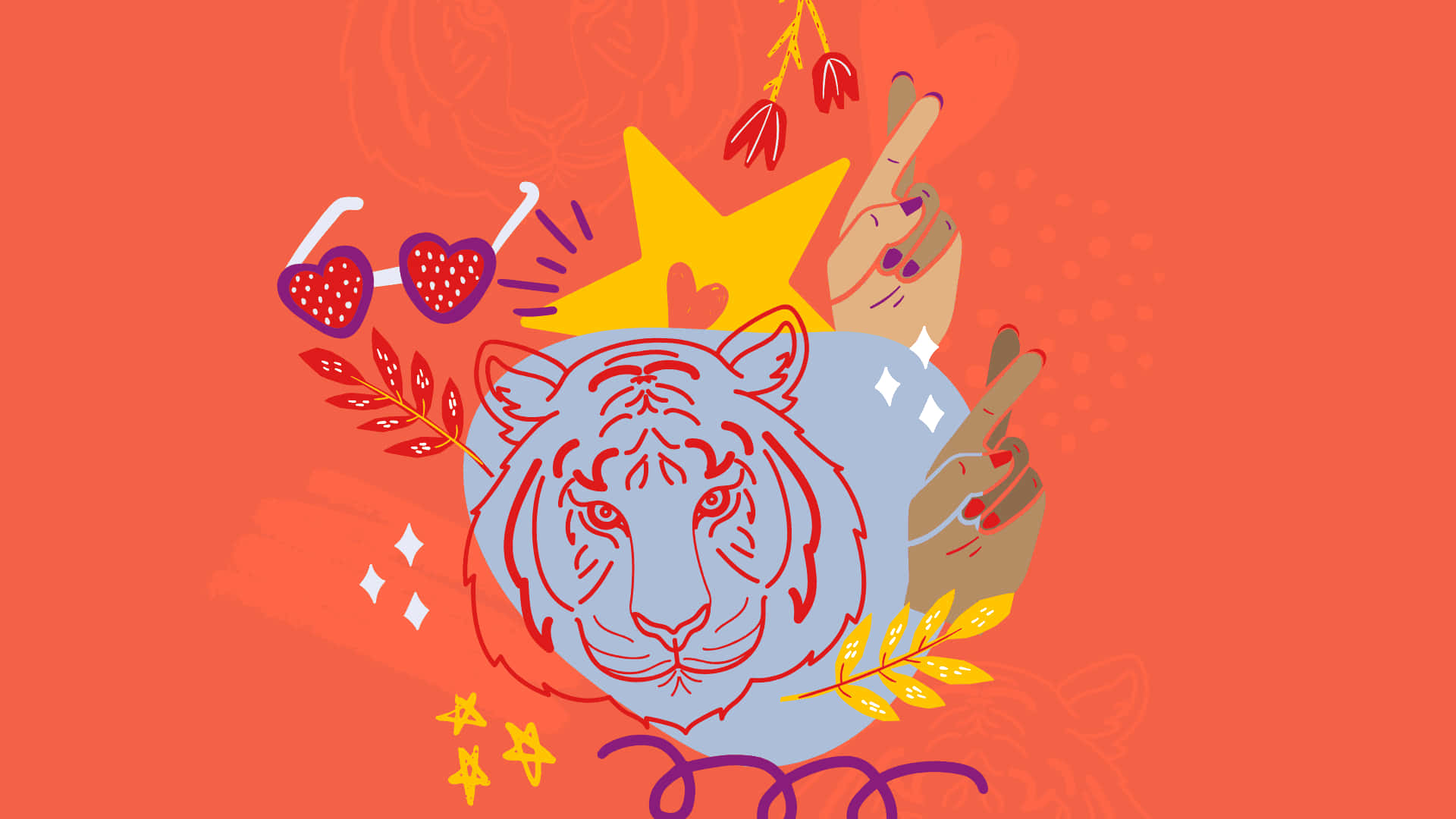 A Tiger With A Heart And Other Symbols Background
