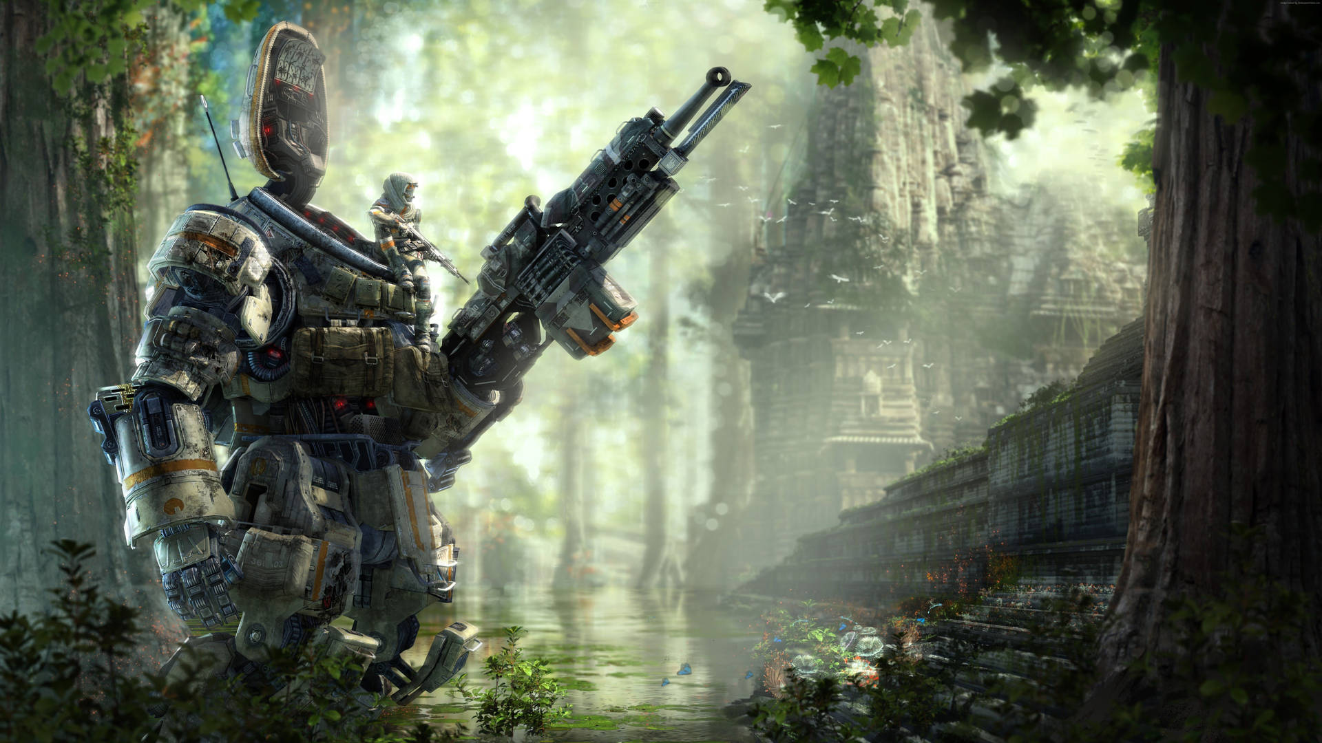 A Titan Strides Through A Verdant Jungle Background